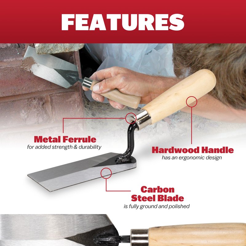 Marshalltown Masonry Margin Trowel, 5 Inches by 2 Inches, Carbon Steel Blade, Wood Handle, Concrete Trowel for Masonry Tools and Concrete Tools, 97