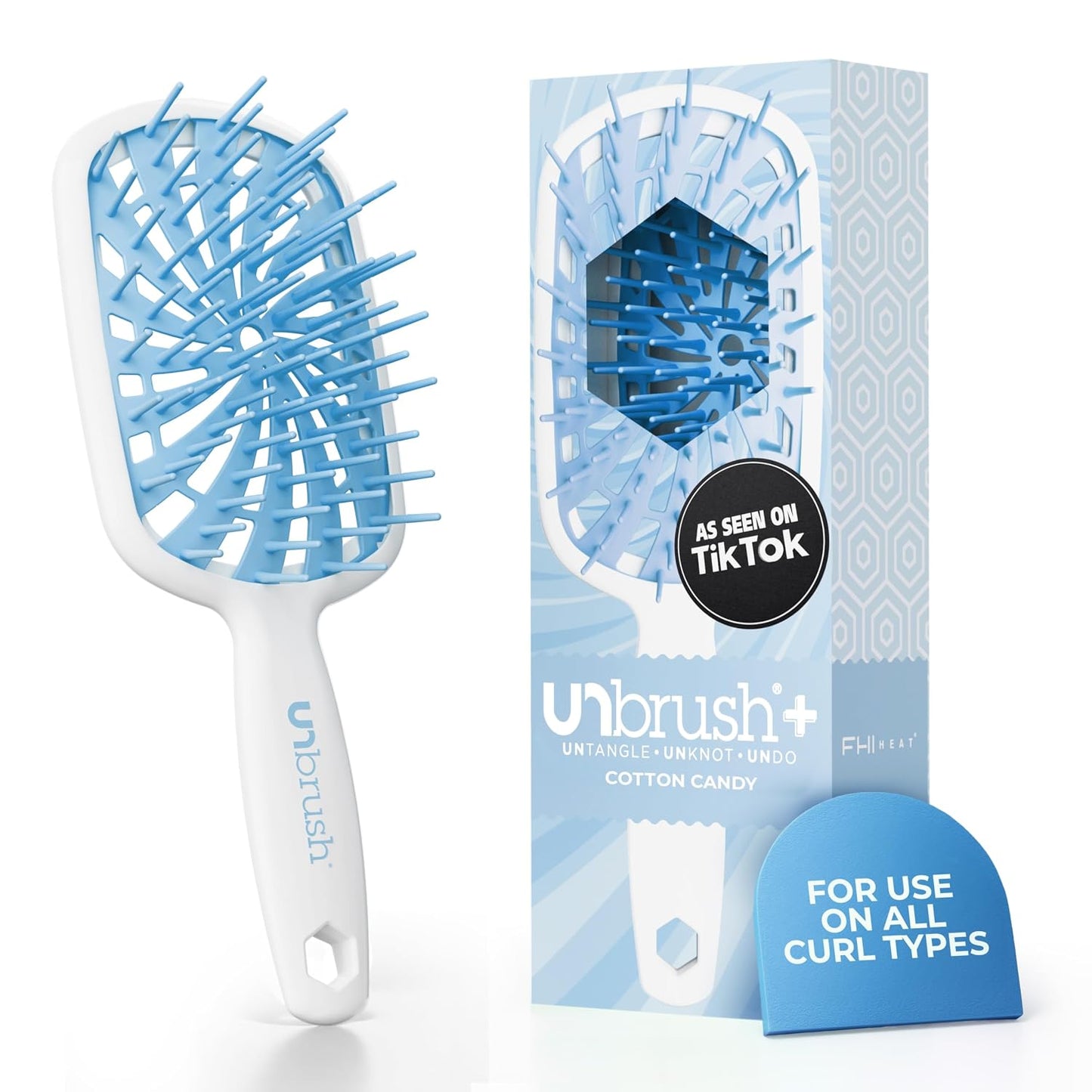 FHI Heat Curly Hair Brush - Gentle Detangling for Wet or Dry Fragile Hair | 84 UltraFlex Bristles, Vented Design