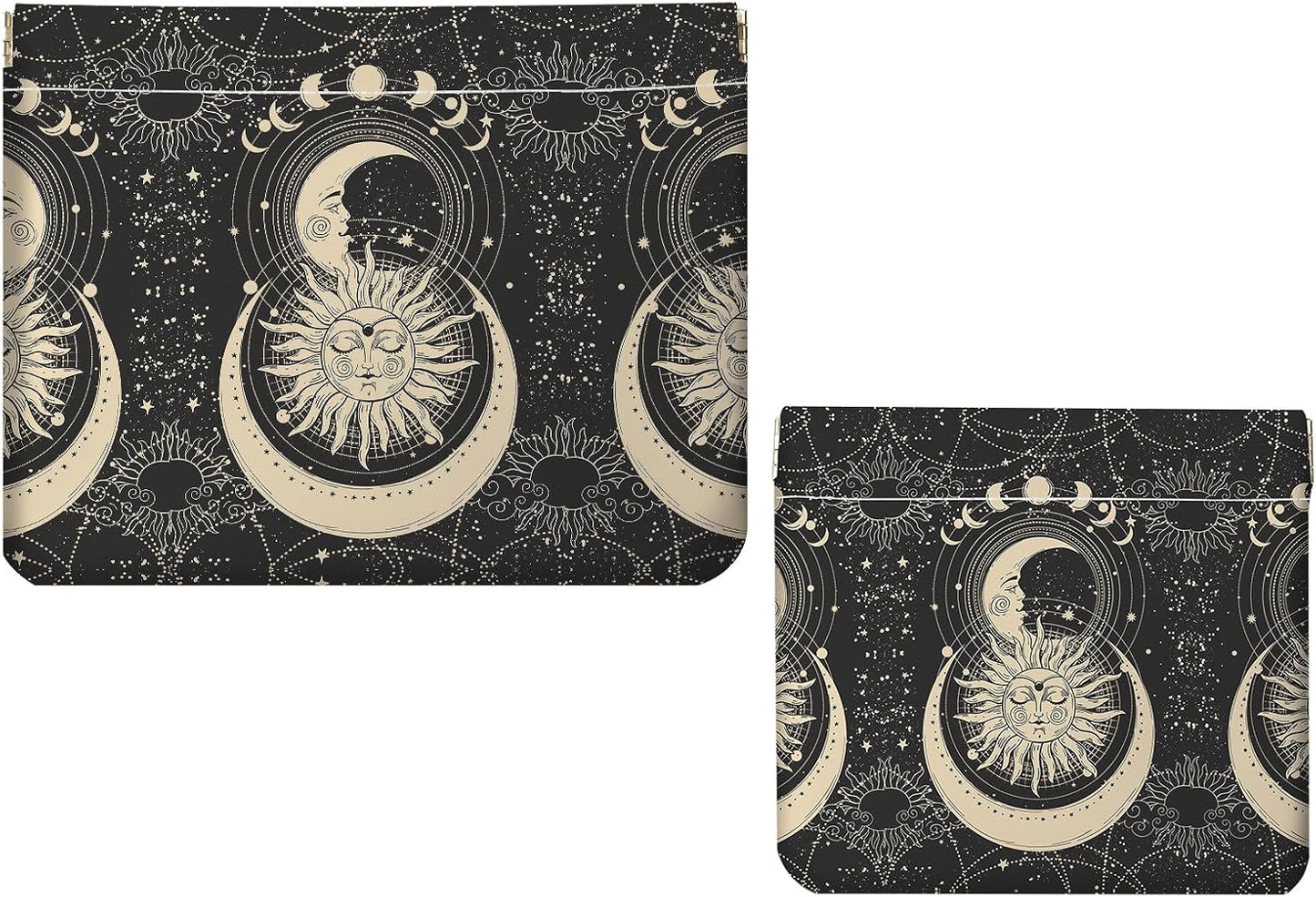 Small Makeup Bag Set - 2 PCS PU Leather Cosmetic Organizers | Portable Travel Pouch for Women - Floral & Cat Design