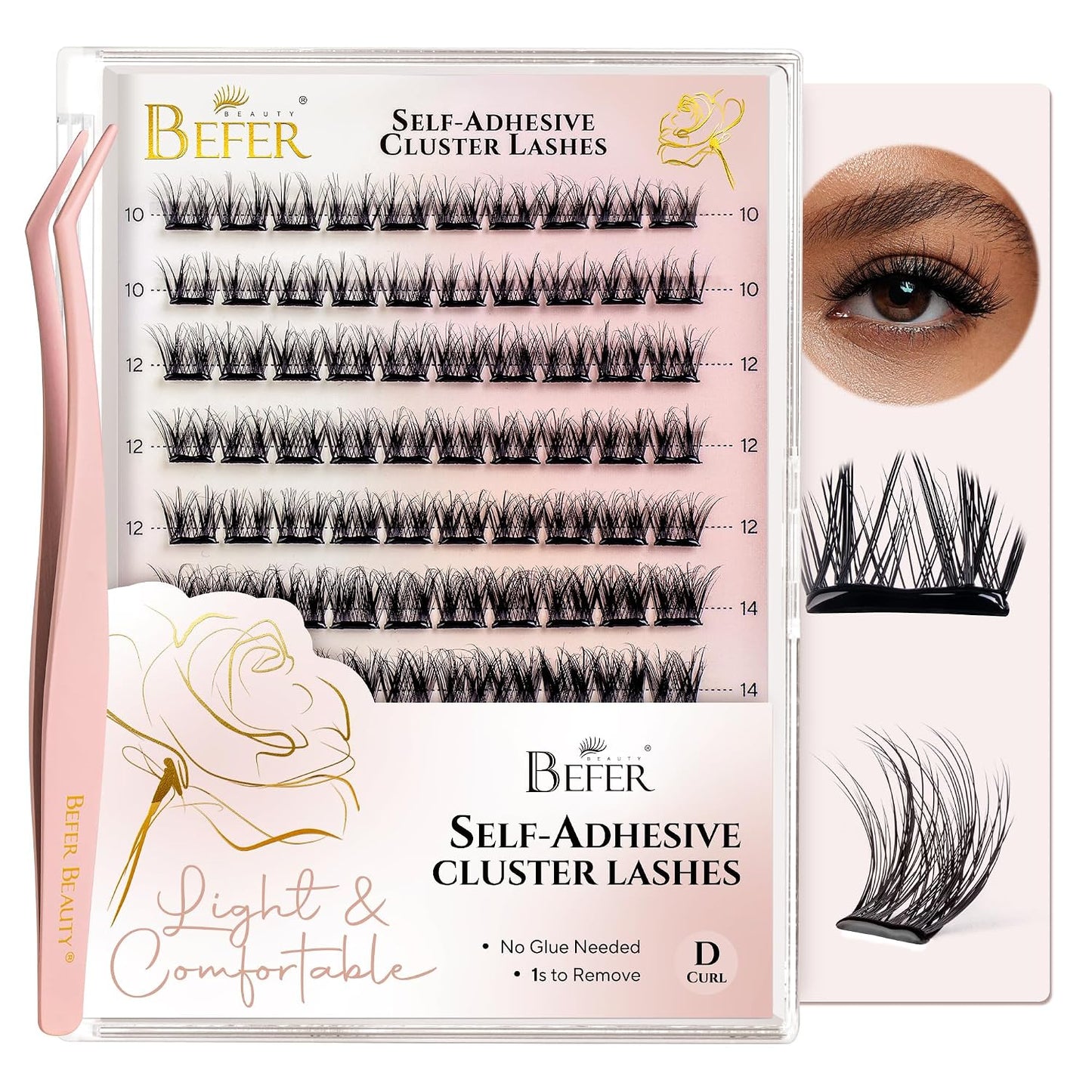 Self-Adhesive Eyelash Clusters - D Curl 10-16MM | Natural Look, Reusable & Easy DIY Application