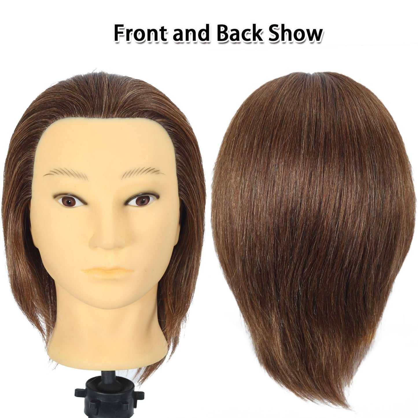 TKIMHEQ Male Mannequin Head with Beard 100% Human Hair Haircut Training Head for Cosmetology Straight Thick Hair Manikin Head Doll Head with Stand Practice Cutting Styling