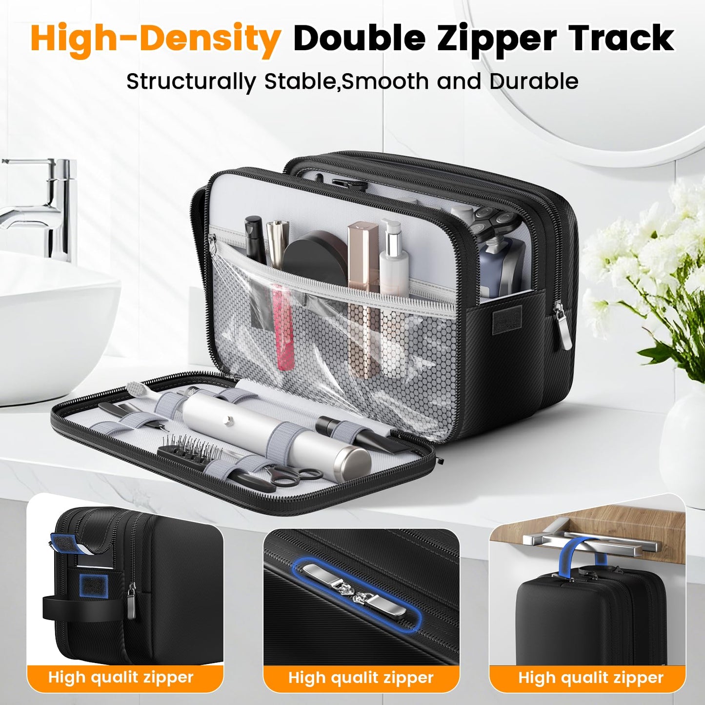 Toiletry Bag for Men, Water-Resistant Mens Toiletry Travel Bag & Tactical Shower Bag, Toiletries Travel Bag Storage for Grooming Accessories, Toiletry Bags for Travel Gym Dorm