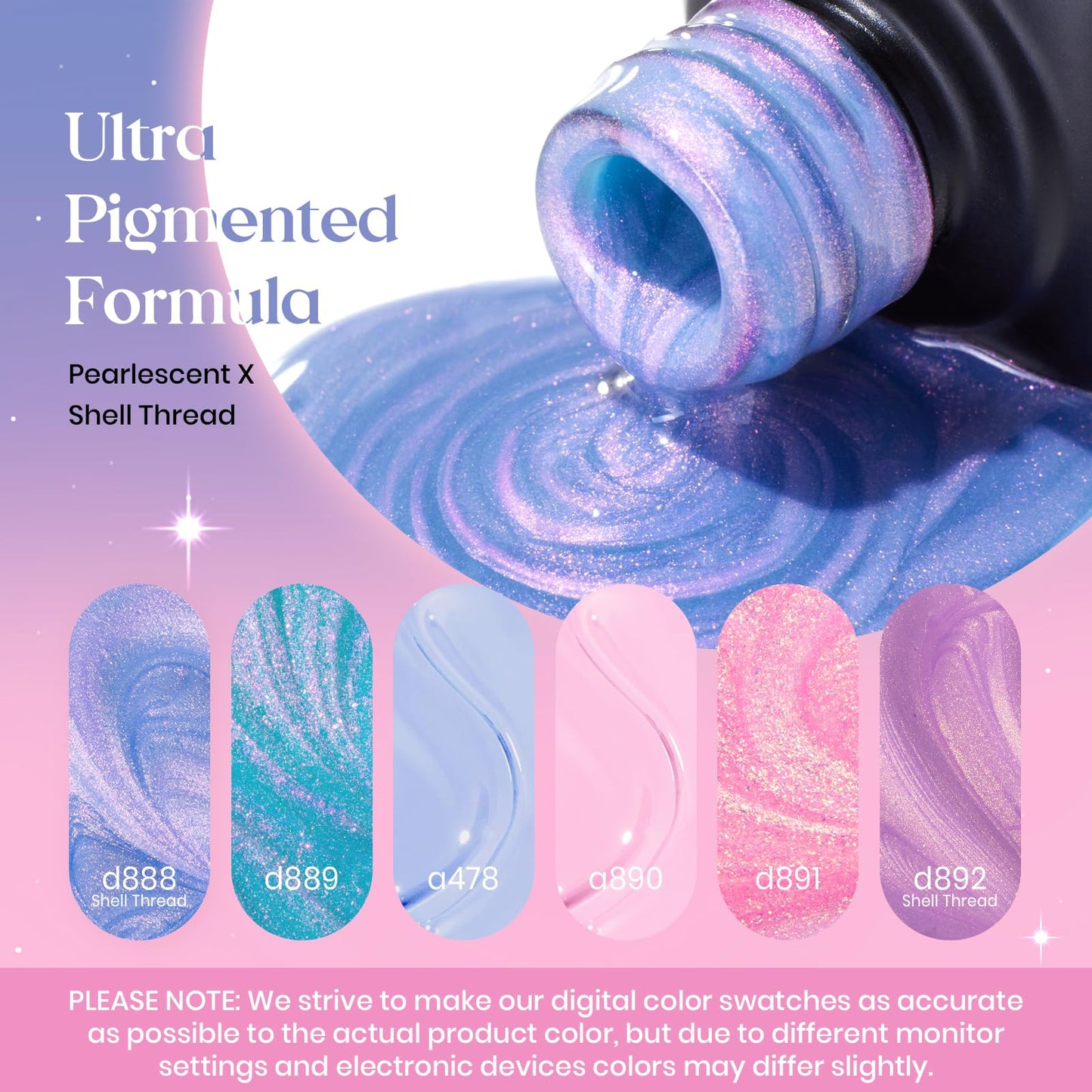Beetles Pearl Glitter Gel Nail Polish Set, 6 Colors Baby Blue Shimmer Pink Purple Mermaid Gel Polish Kit, Nail Drawing Soak Off Uv Led Swirl Gel Polish Shell Thread Spring Gift for Women