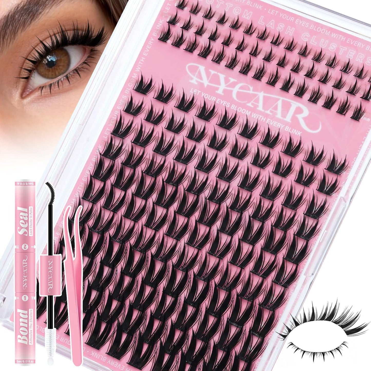 Natural Eyelash Clusters - 144pcs Wispy Lash Extensions | C Curl, Invisible Band, 8-16mm for Beginners