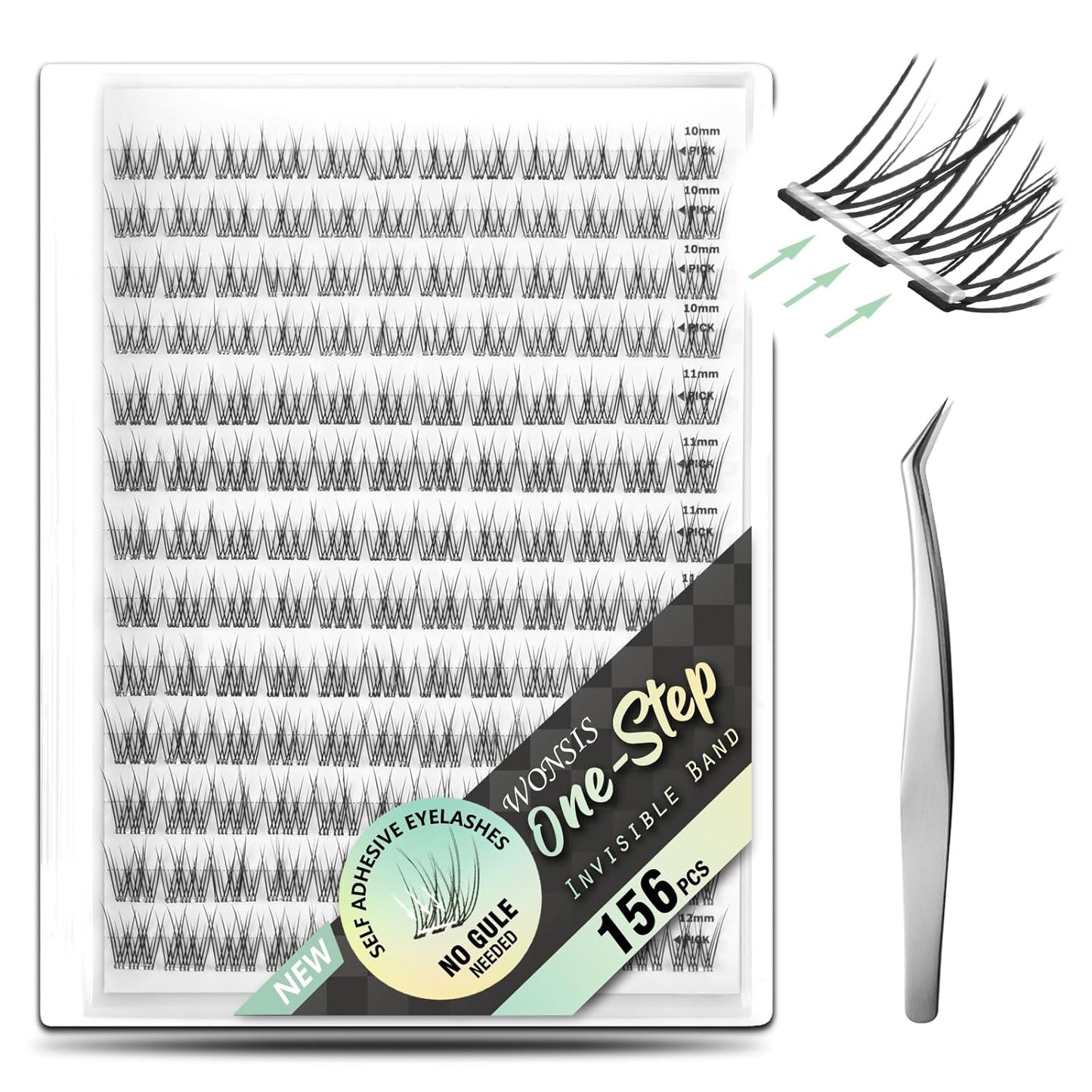 Self-Adhesive Eyelashes - 156 Pcs Pre-Glued Clusters with Invisible Tape | No Glue, Longer Lasting, Volume-Mixed