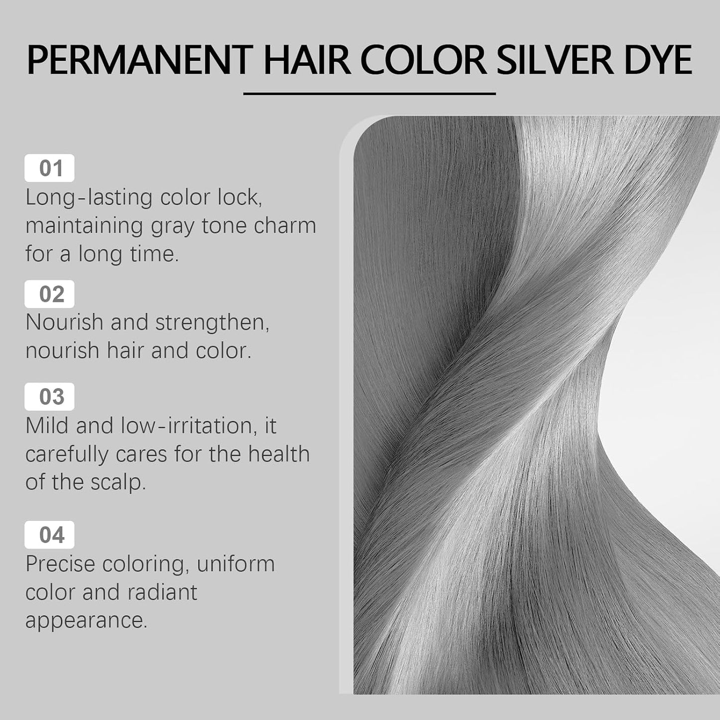 Natural Essence Extract 2-in-1 Silver Hair Dye - No Bleaching Silver Grey & Smoke Grey (1pc)