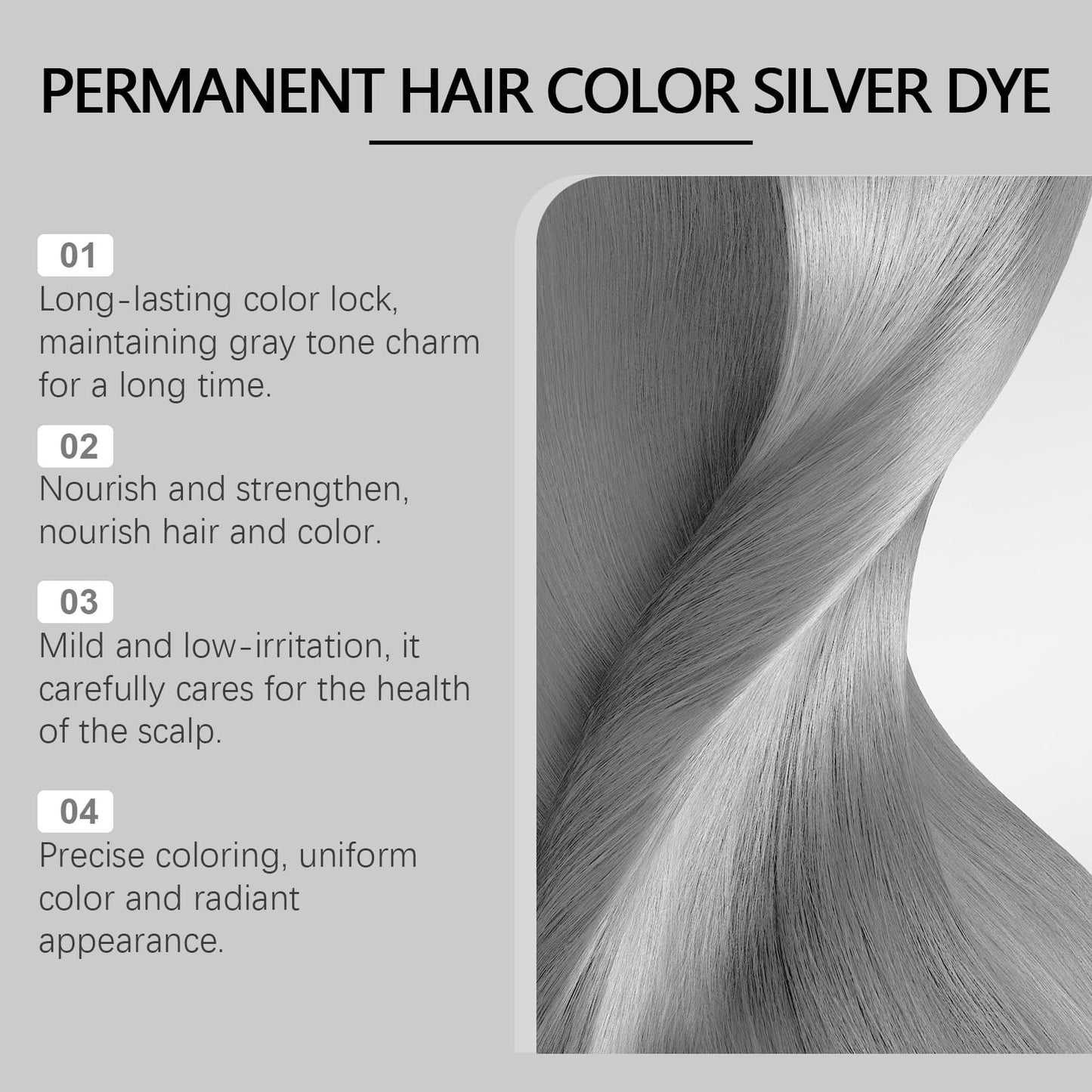 2-in-1 Natural Essence Extract Silver Hair Dye, Caremey No Bleaching SilverGrey & Smoke Grey Hair