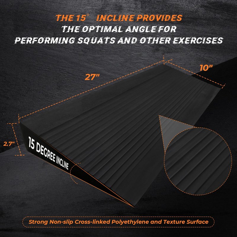 Squat Wedge Block - Large One-Piece Slant Board for Heel Elevated Squats, Knees Over Toes & Calf Stretches - Weightlifting & Recovery Training