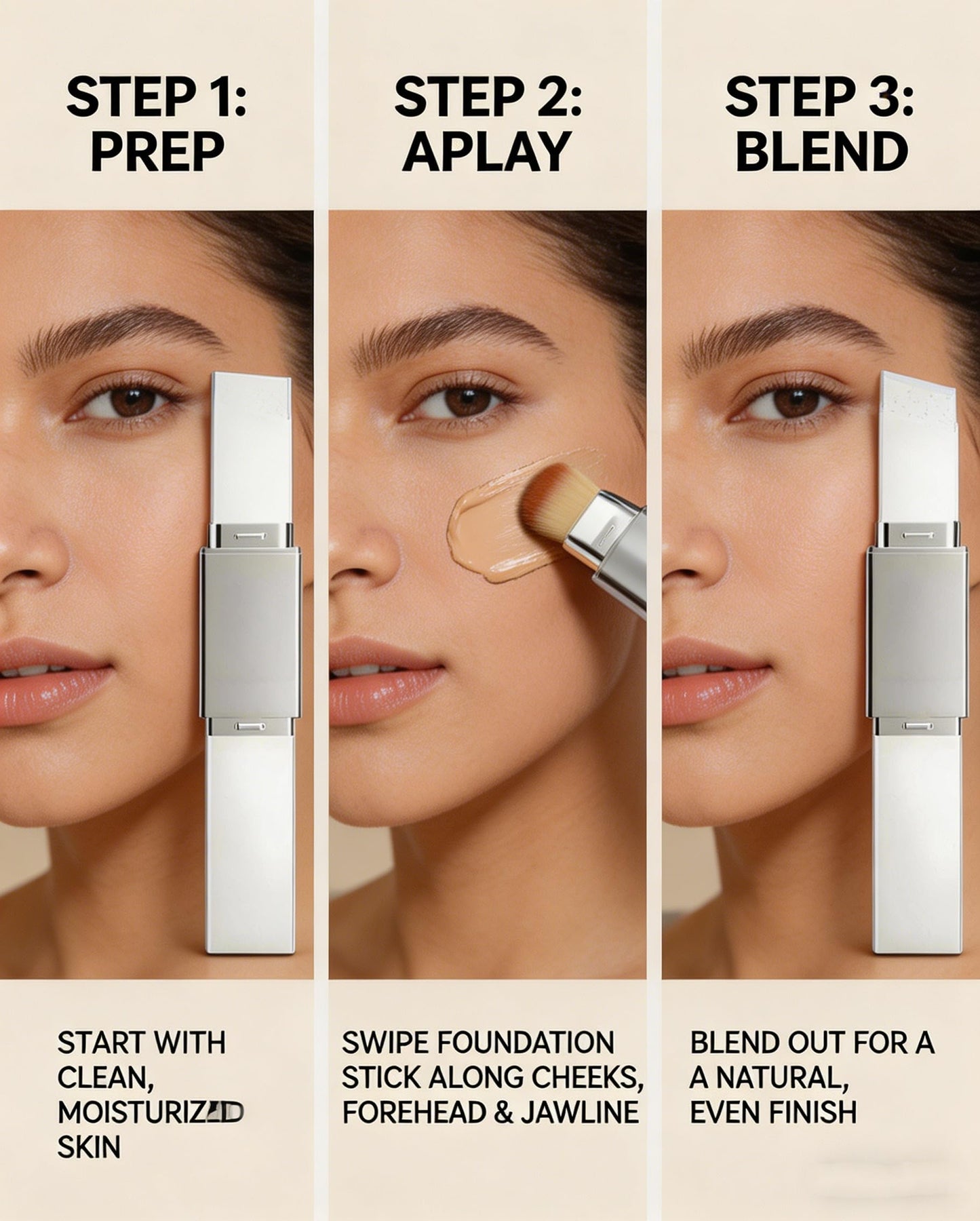 Skin Matching Foundation, Color Changing Foundation Stick, 2 in 1 Concealer Stick with Brush, Full Coverage Dual-Ended(Natural)