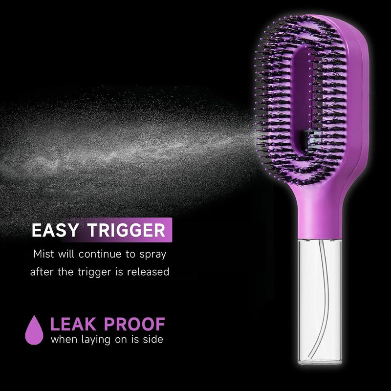 2-in-1 Detangler Hair Brush with Mister Spray - Wet & Dry Anti-Frizz Brush for Curly, Wavy & Straight Hair | 50ml Water Reservoir (Purple)