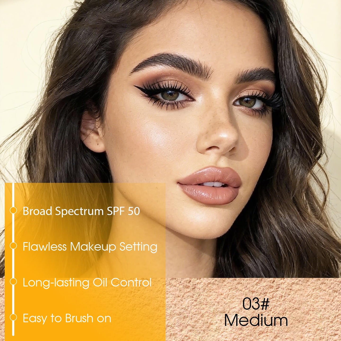 1PCS Mineral Sunscreen Setting Powder – SPF 50 Brush On Powder Sunscreen for Face, Scalp & Hair, Lightweight Breathable Lasting Oil Control, Natural Matte Finish Loose for All Skin Types（03# Medium）