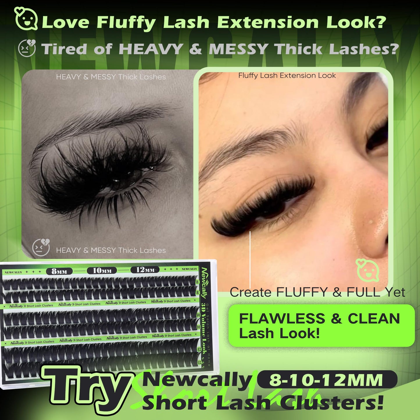 Fluffy Lash Clusters 8-12MM Short Cluster Eyelash Extensions Wispy Eyelash Clusters Thick Volume DIY Lash Extension Eye Lash Clusters Individual Lashes Cluster Lashes by Newcally