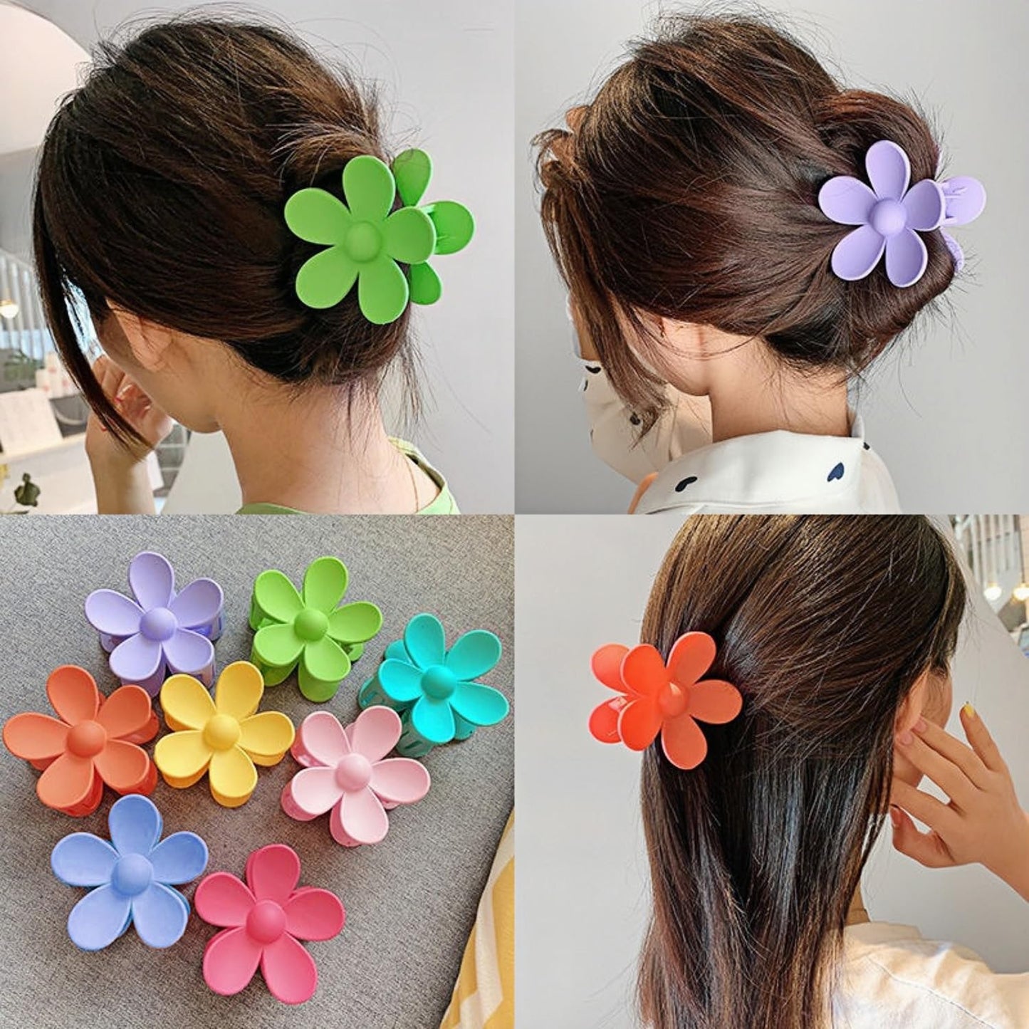 Hawaiian Flower Hair Clips - 8PCS Large Claw Clips for Thick & Thin Hair | Cute Daisy & Hibiscus Designs, Summer Colors