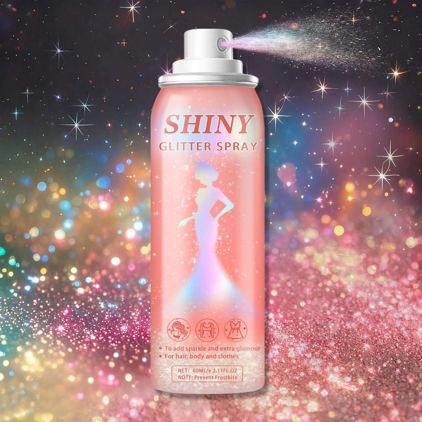 Holographic Body Glitter Spray - Long-Lasting Shimmer Hairspray for Kids & Women | Festival Party Accessory (Rainy Rainbow)
