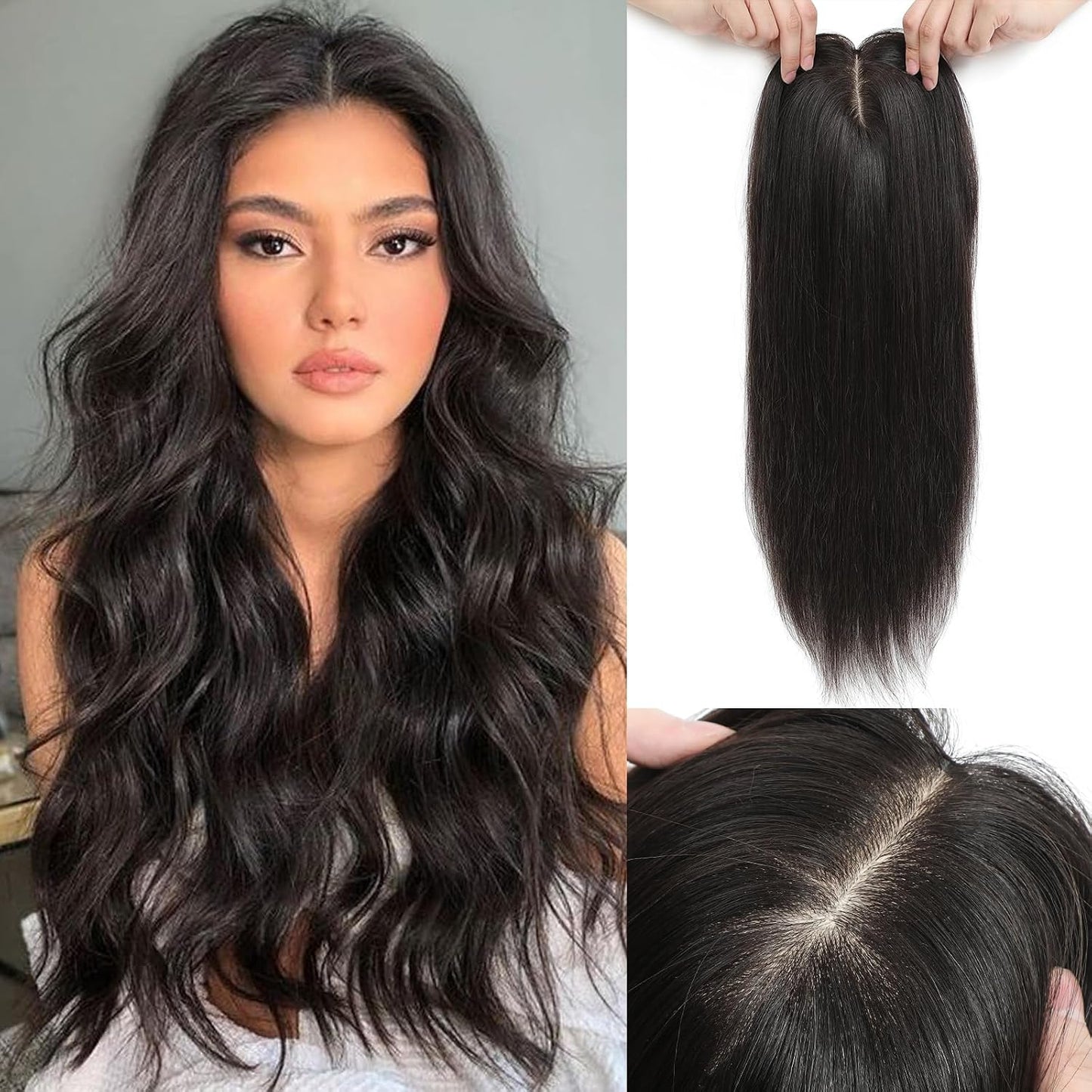 Aimeolyn Hair Toppers for Women - 16-Inch Real Human Hair | 8x8 Inch Big Base Coverage