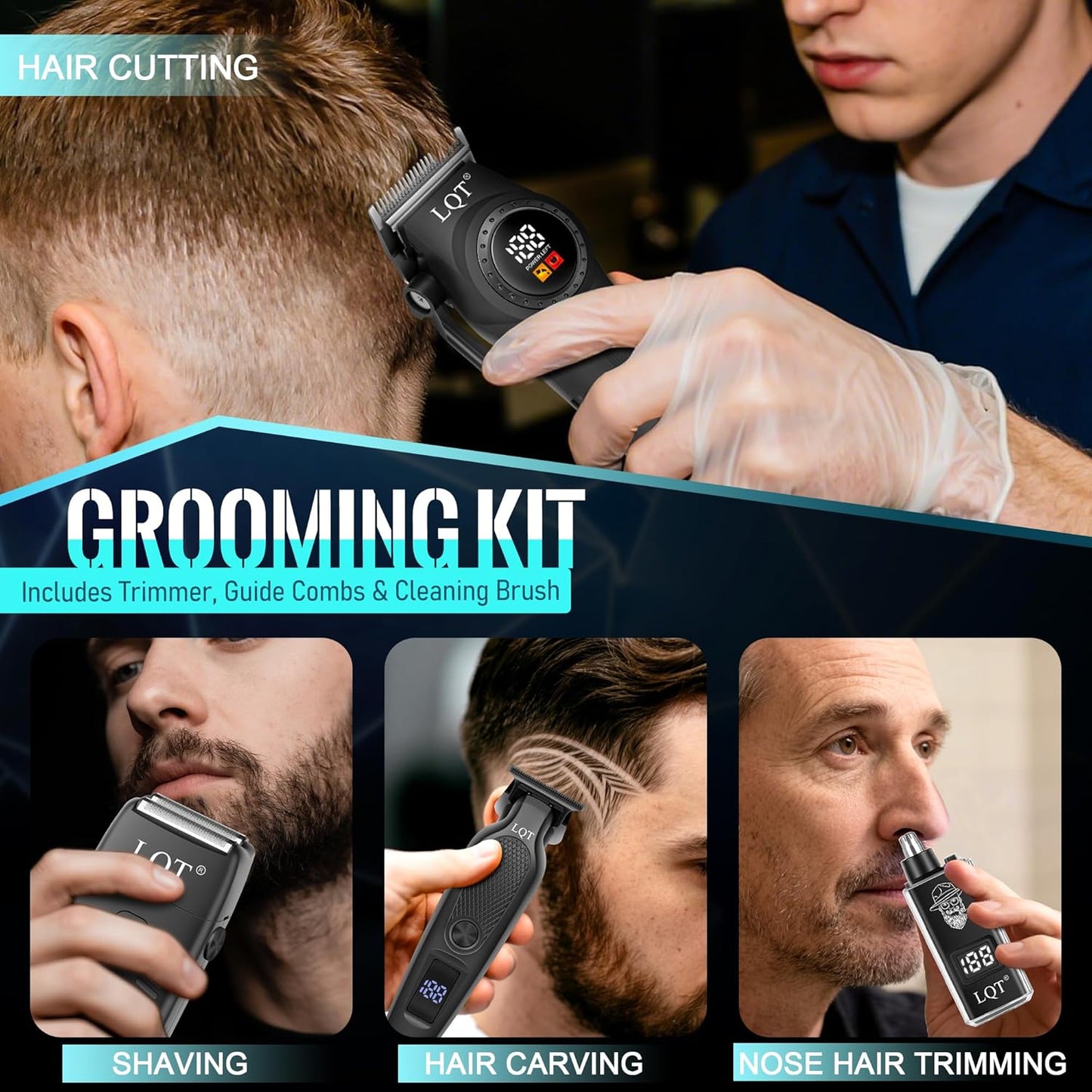 Men’s Grooming Kit - Professional Cordless Hair Clippers & Trimmers Set | LED Display, Adjustable Lever, Multiple Combs