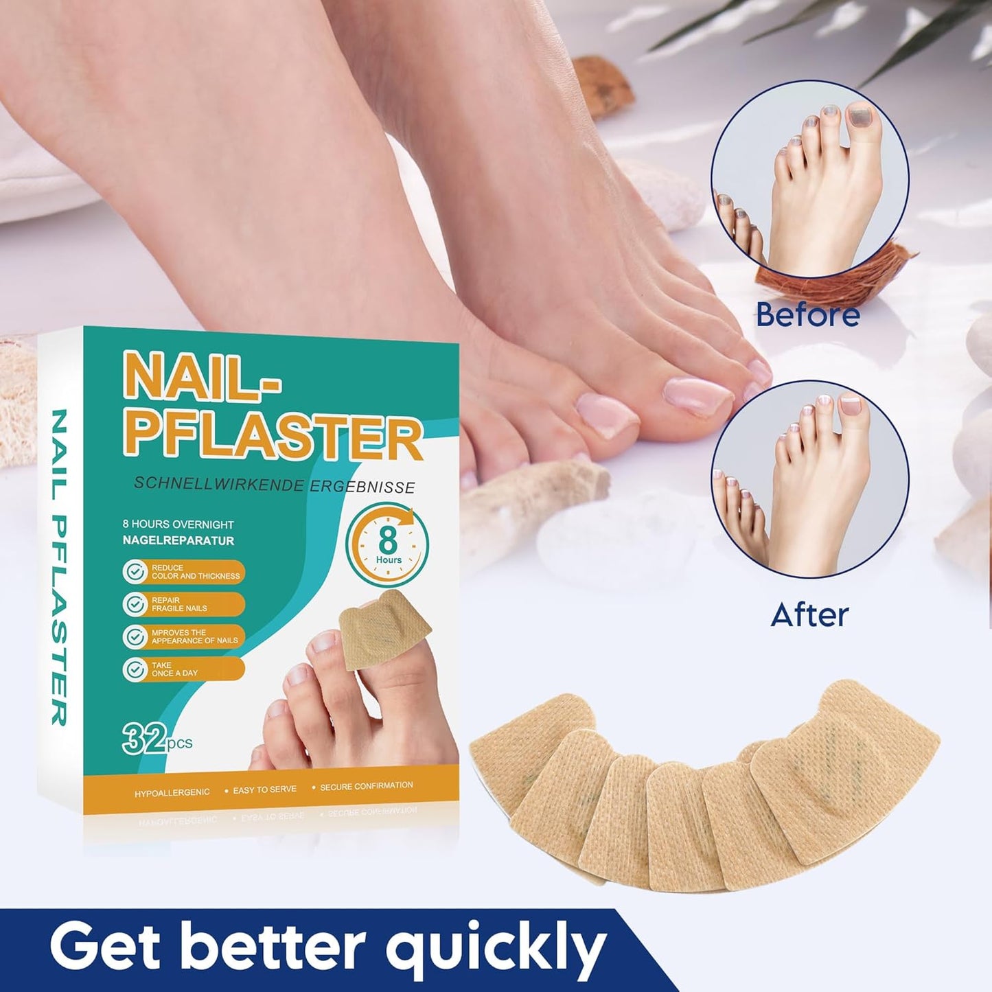32 Pcs Hydrogel Toenail Treatment Patches - Extra Strength for Ingrown Toenail Care | Overnight Repair