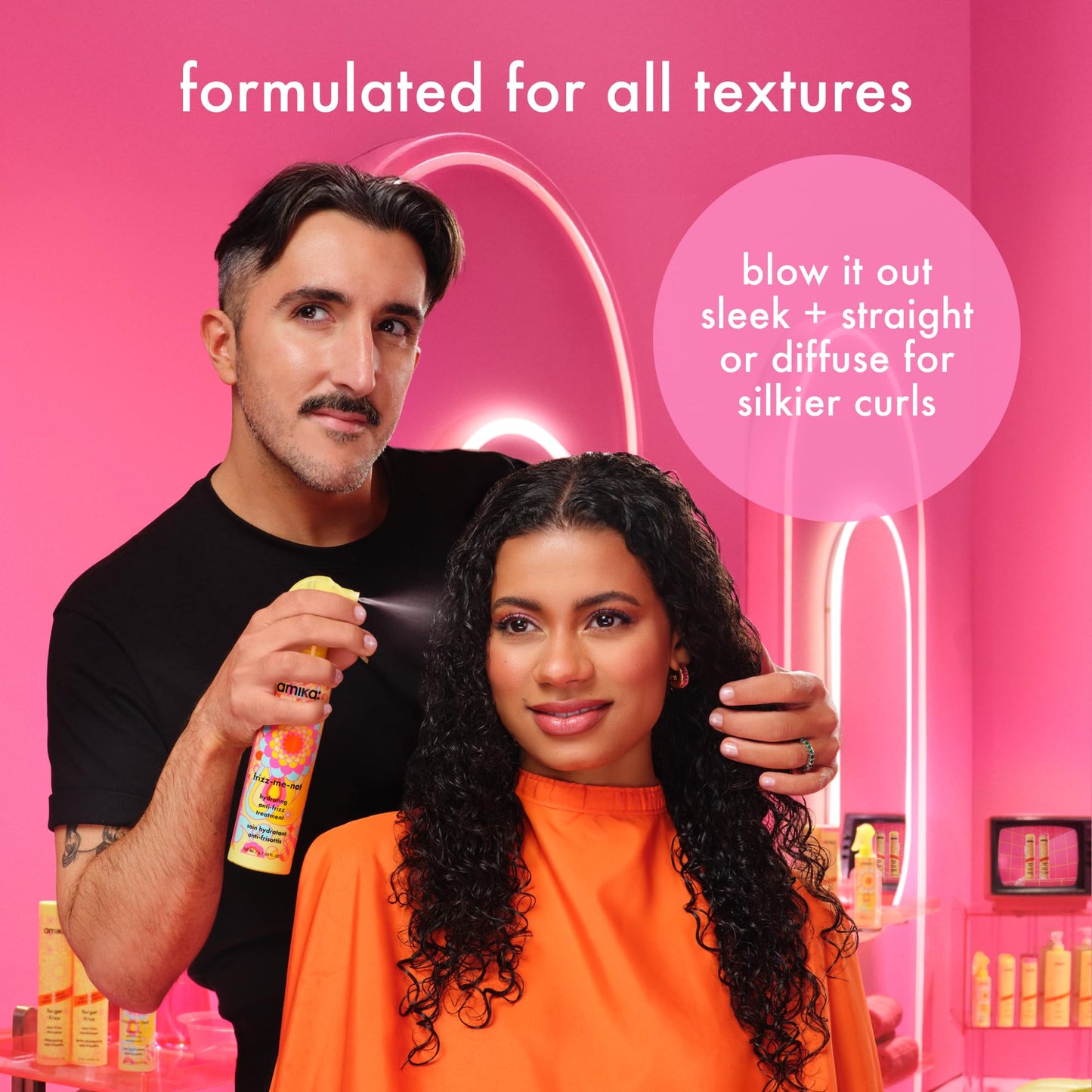 amika frizz-me-not hydrating anti-frizz treatment, 60ml | lightweight hydrating spray for medium to thick coarse hair types 2a-4c, humidity + heat protection, smooth frizz for up to 72 hours