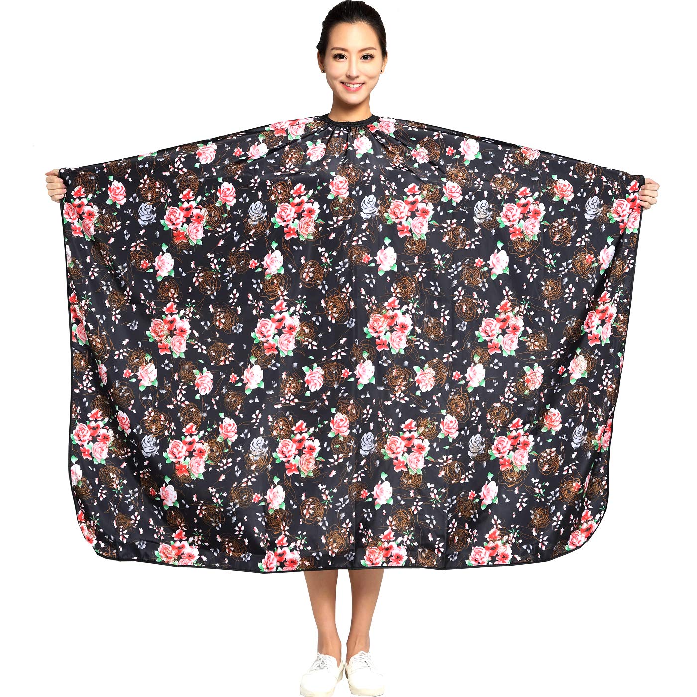 Professional Hair Stylist Color Cape Shampoo&Cutting Hairdressing Capes with Snap Closure,Rose Flower Waterproof Hairdresser Cloth Barber Gown Wrap,55"x63" (Rose)