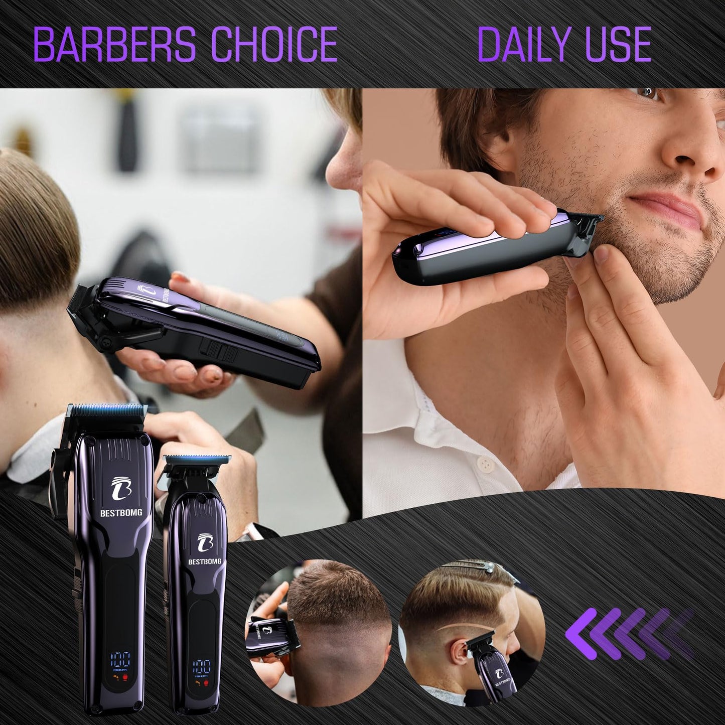 BESTBOMG® Professional Hair Clippers for Men, Clipper & Trimmer Set, Blue