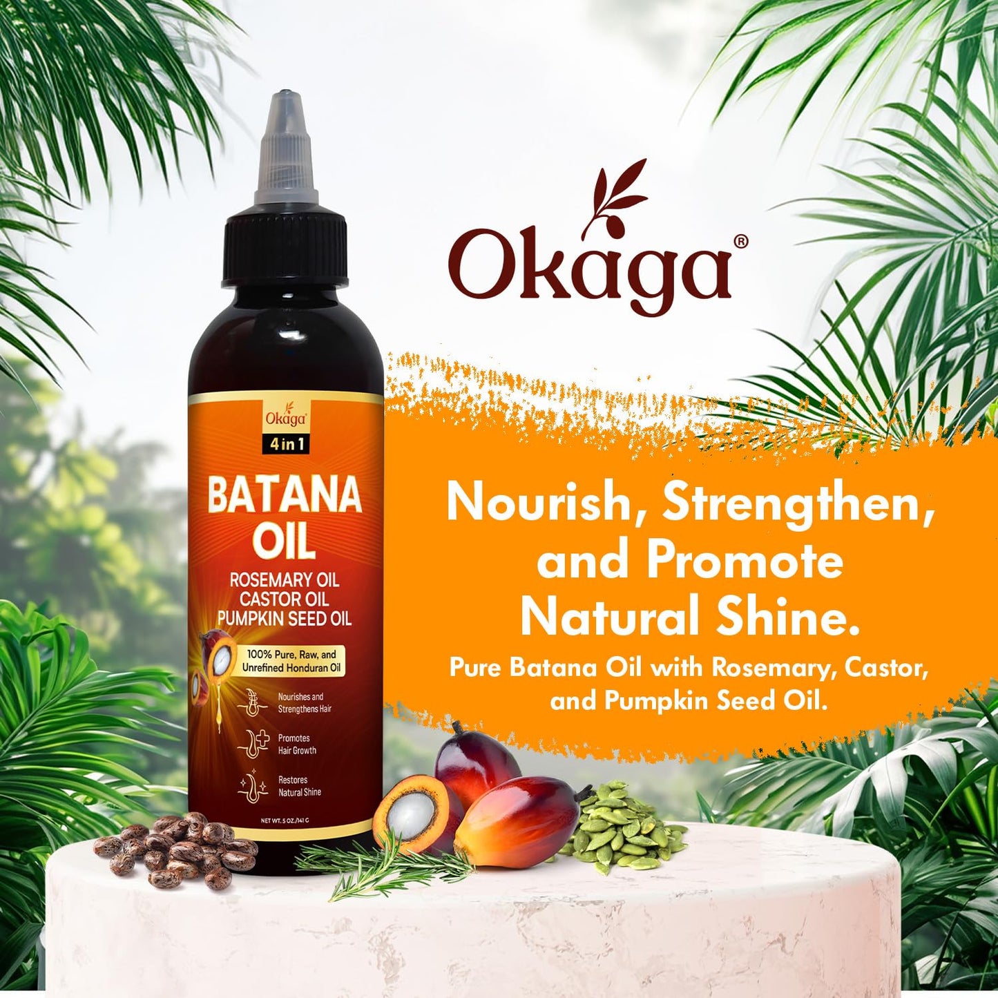 Batana Oil for Hair Growth - 100% Pure Unrefined Formula with Rosemary, Castor & Pumpkin Seed Oils | Nourishes & Strengthens Hair (5oz)