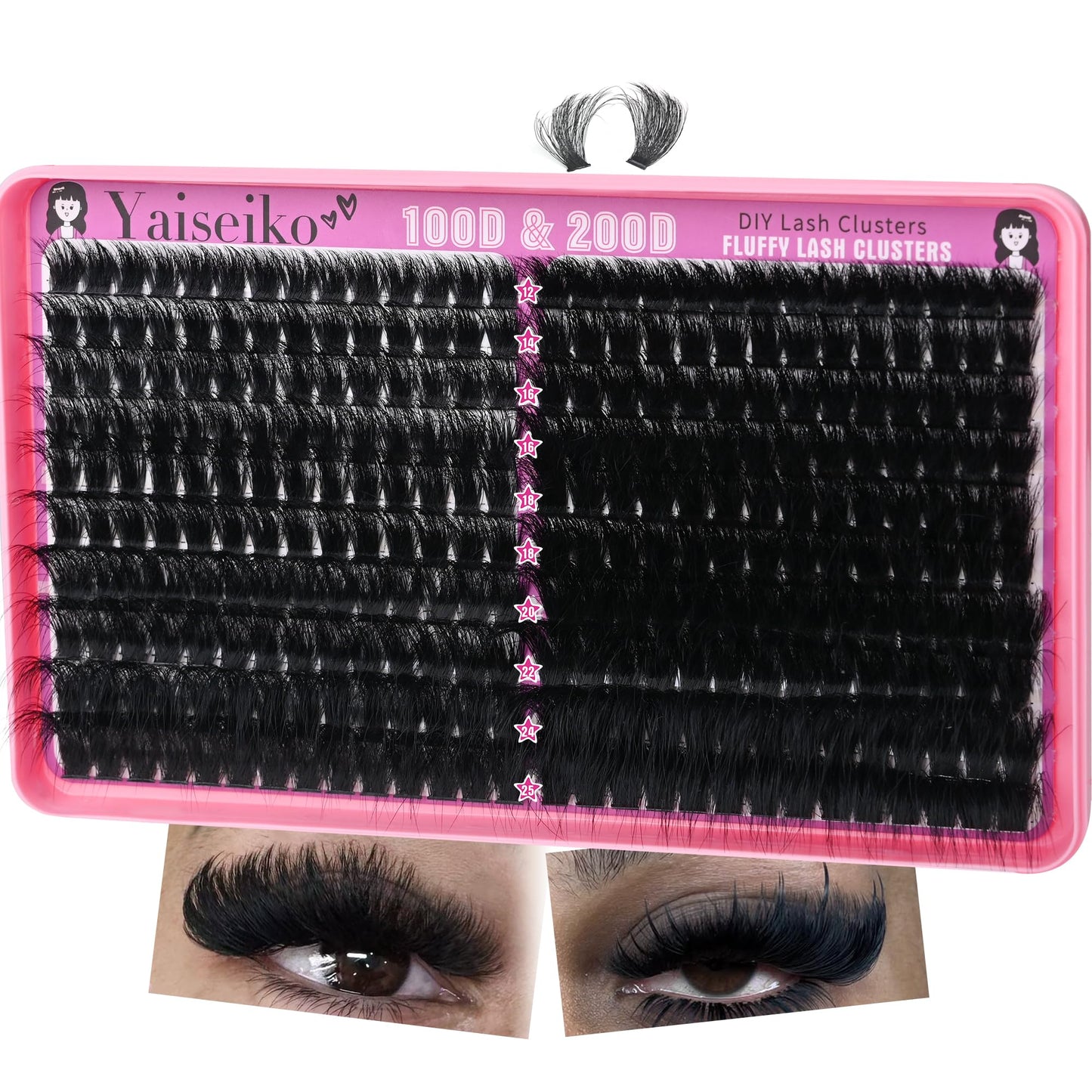Volume Lash Clusters 100D+200D Mega Lashes Clusters 12-25mm Wispy Individual Lashes Cluster Eyelash Extensions DIY Lash Extension Replacement for Yaiseiko(280Pcs)