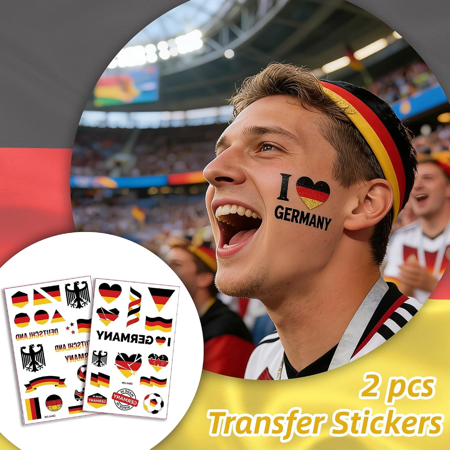 Germany Face Paint Stick Set - Hypoallergenic & Washable Body Paint for Soccer Fans | 3 Pack in Black, Red, Yellow