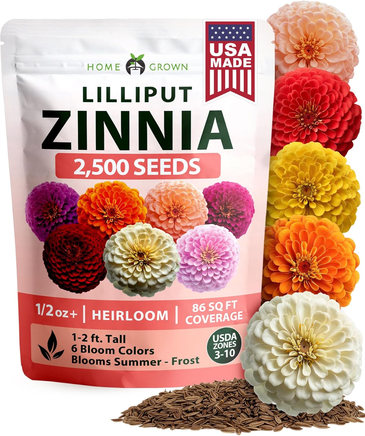 Zinnia Dahlia Seeds Pack - Non-GMO 524 Flower Seeds for Vibrant Pollinator Gardens | Easy-to-Grow Outdoor Blooms