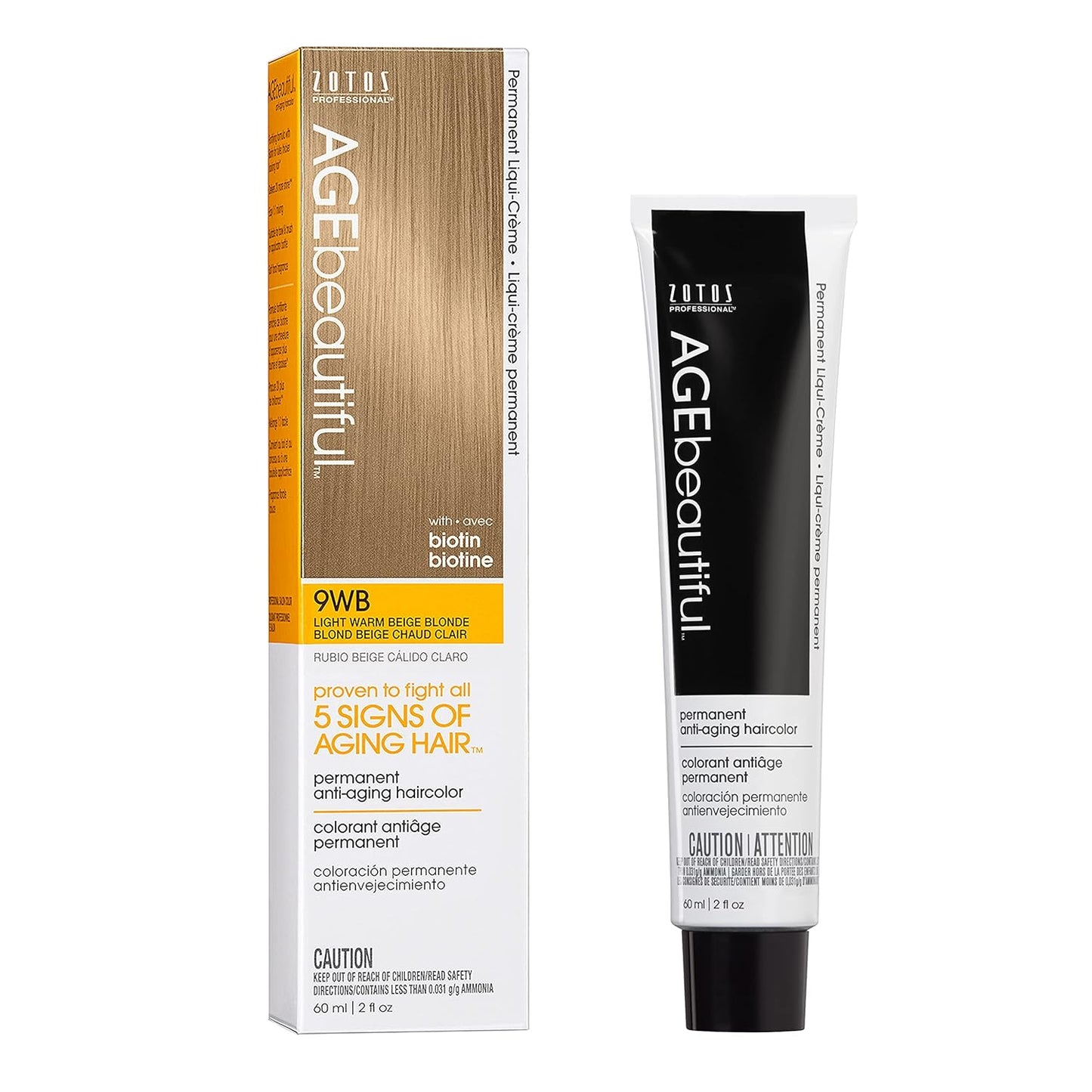 AGE Beautiful Permanent Hair Color Cream - 100% Gray Coverage Hair Dye with Biotin for Fuller, Thicker Hair | Professional Salon Quality
