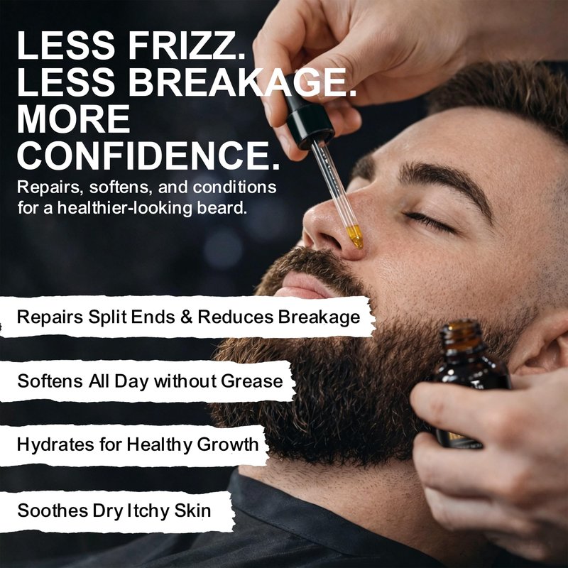 YEALIR Repair Beard Oil for Men - Repairs Breakage & Split Ends, Softens and Strengthens Dry & Damaged Beard, Lightweight, Non-Greasy, Beard Conditioner with Squalane & Argan Oil, Unscented, 1 Oz