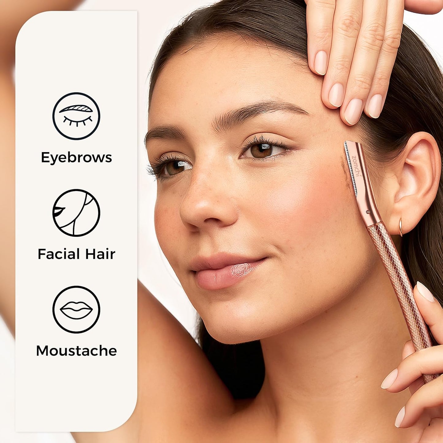 Eyebrow Razor - Precision Face Trimmer for Men & Women - Rose Gold | 6 Blades, Reusable Handle, Compact Design