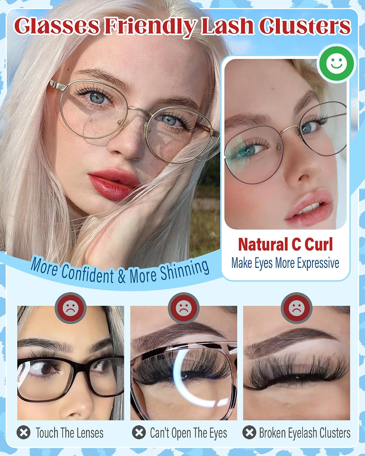 Natural Lash Clusters - Curly Eyelash Extensions for No Makeup Look | 168 Pcs in 8-10-12-14MM