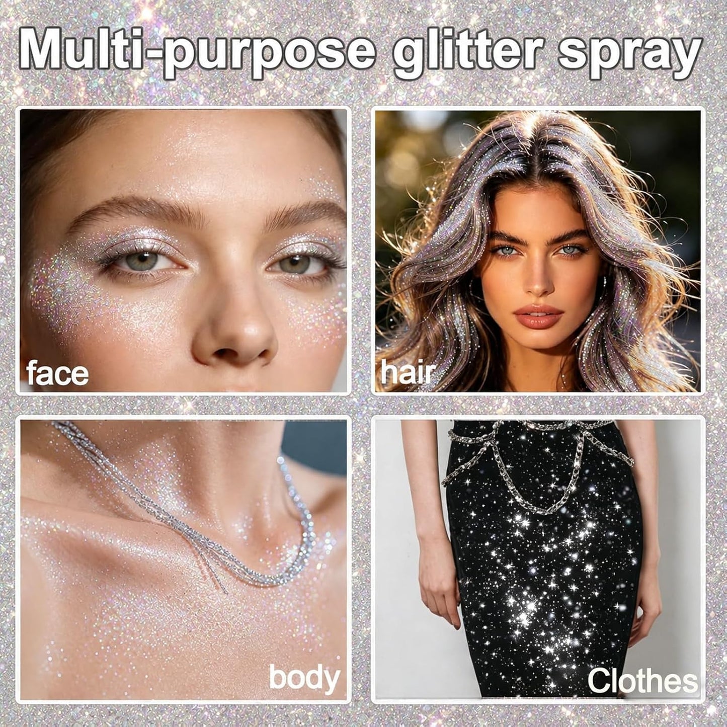 Holographic Hair & Body Glitter Spray - Ultra-Fine Silver-Rainbow Resin for Festivals, Raves & DIY Crafts