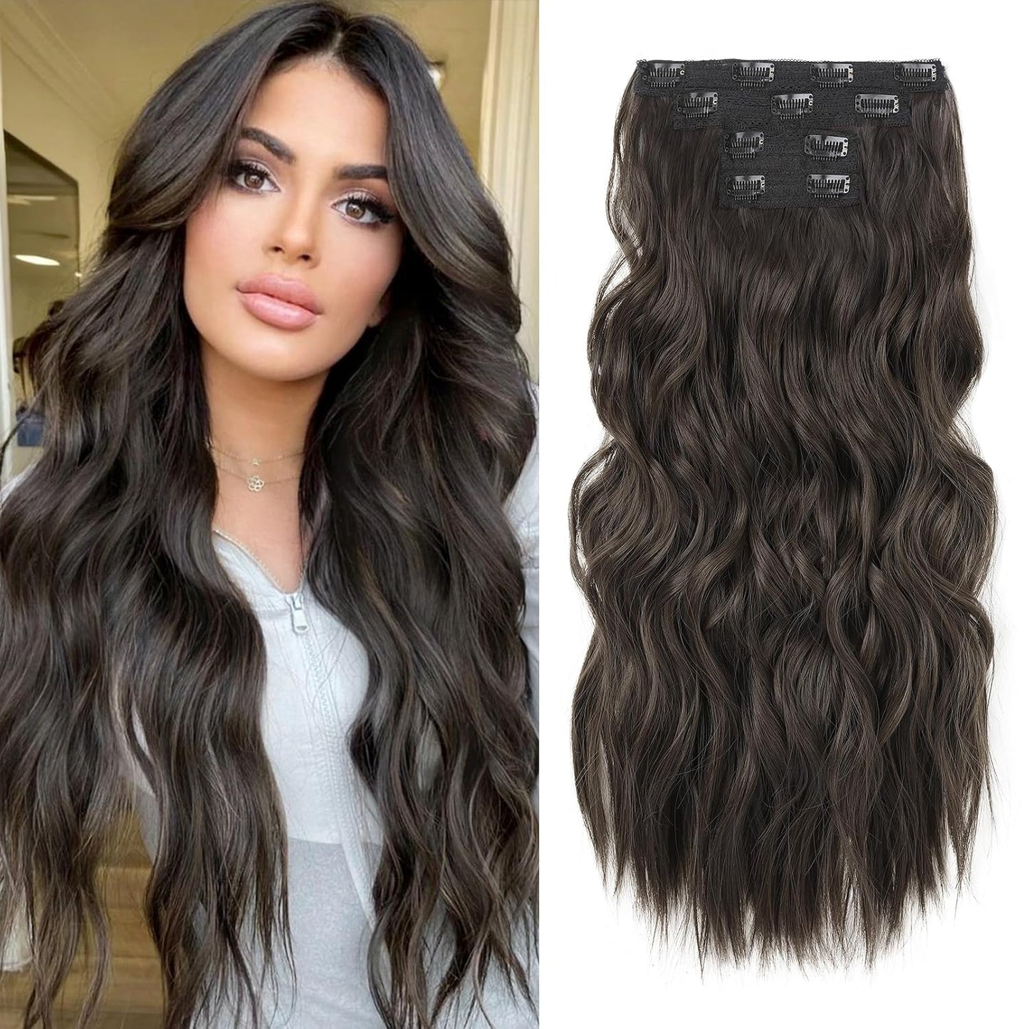 REECHO Clip-In Hair Extensions - 24" Thick Blonde Beach Waves | Invisible Lace Weft, Natural Soft Hairpieces for Women