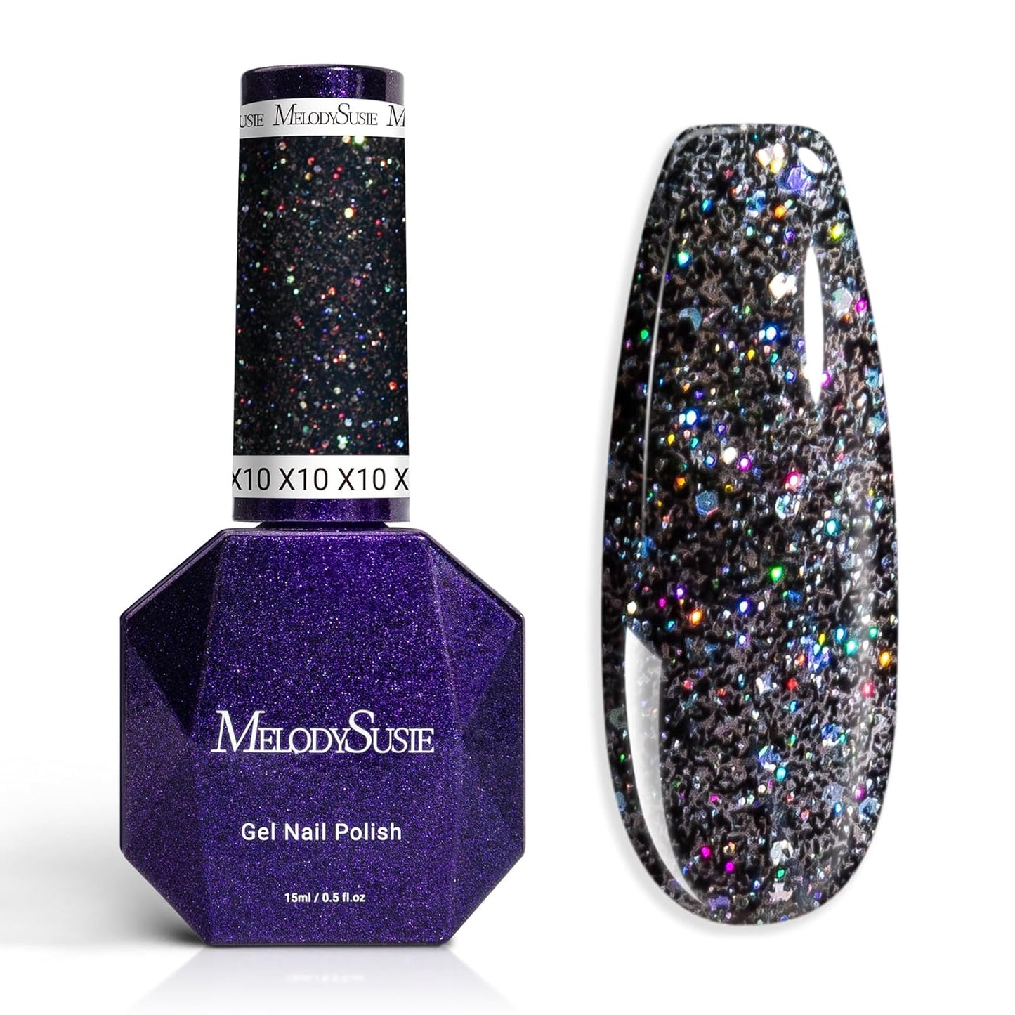 Gel Nail Polish - Black Glitter Soak Off UV LED Cured 15ML | Sparkly Shimmer for DIY Nail Art