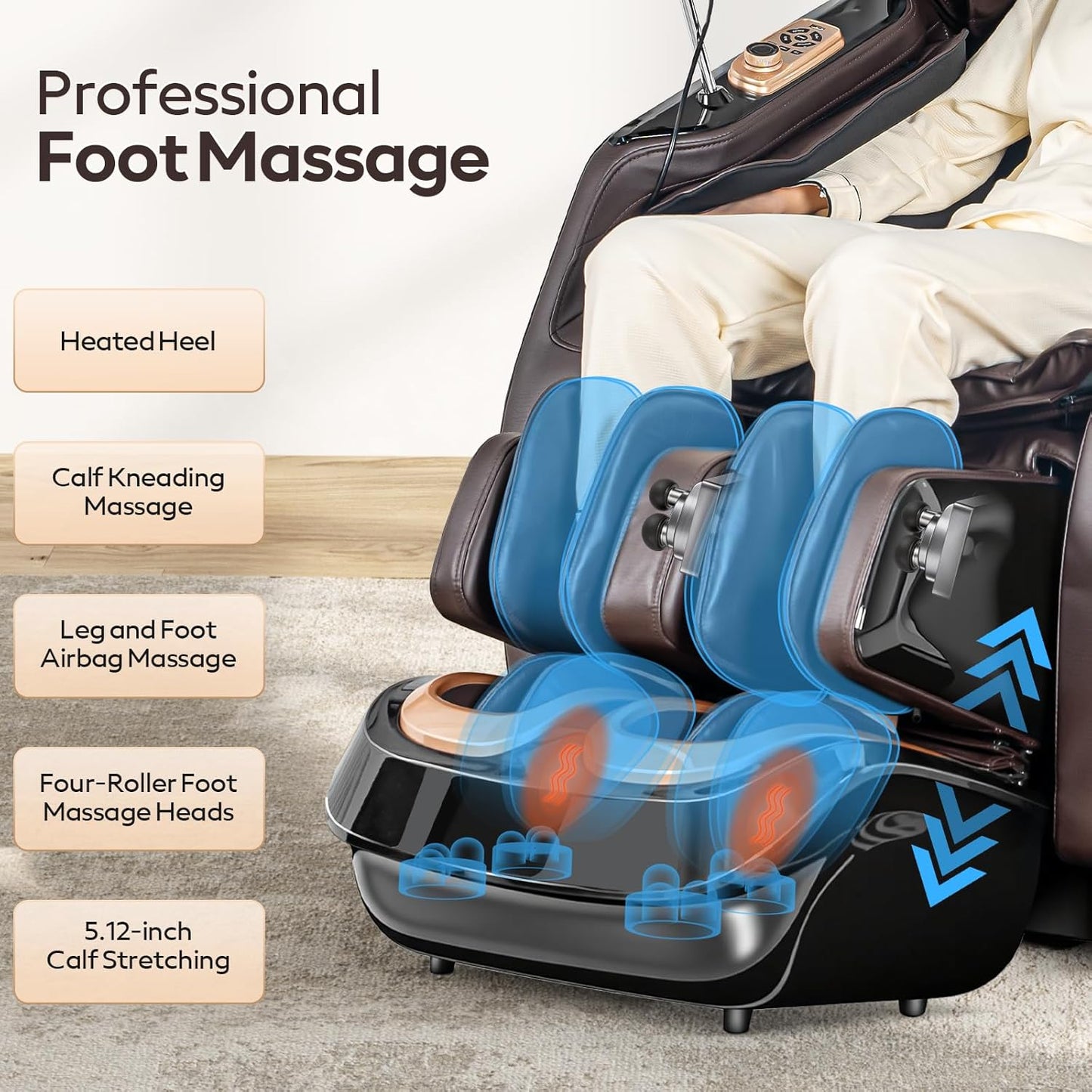 4D Massage Chair - Full Body Shiatsu Recliner with Zero Gravity & Core Heating | 20 Massage Techniques, Deep Yoga Stretch, Foot Rollers
