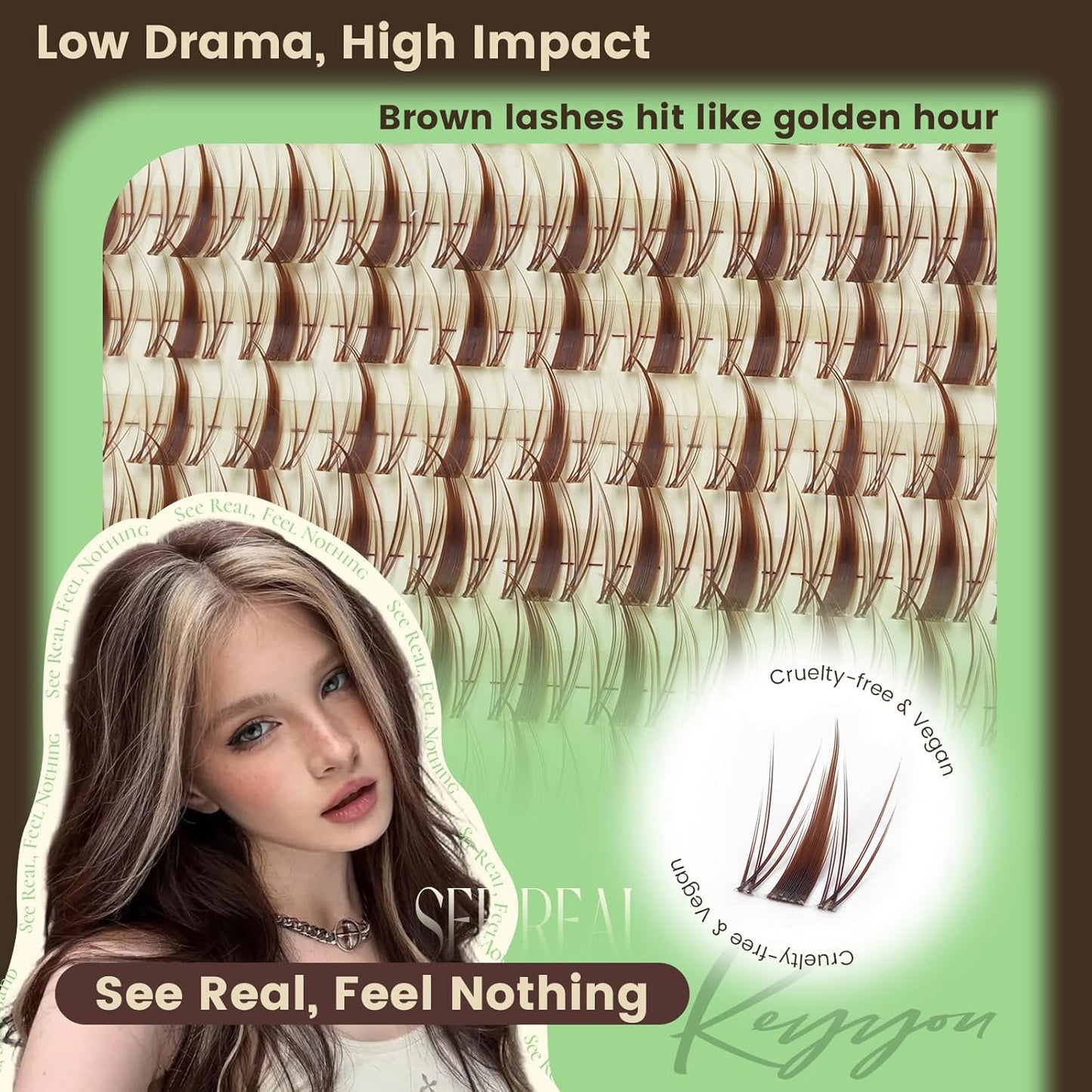 Fairy Spiky Brown Lash Clusters - Wispy C Curl Individual Lashes 8-16mm | Manga Style for DIY Anime Look