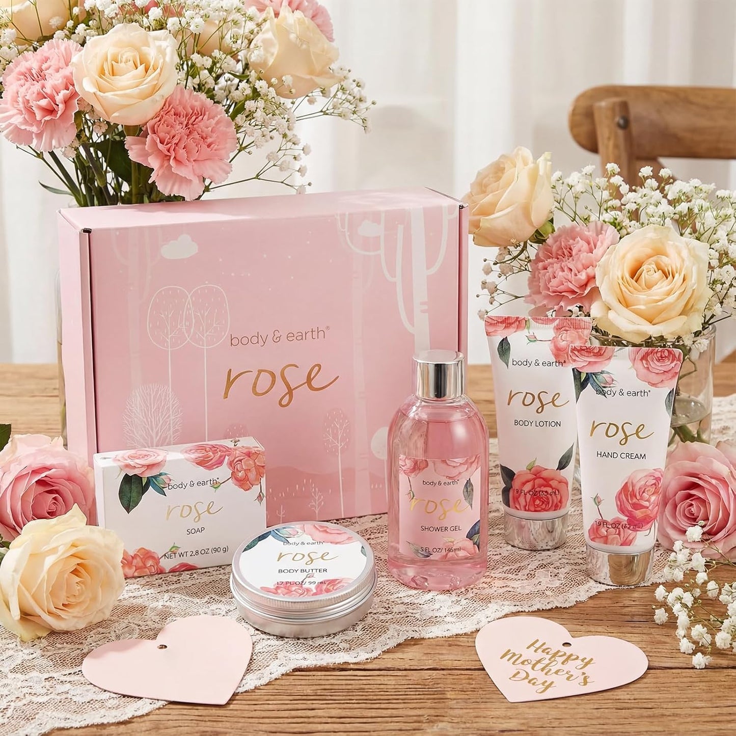 Spa Gift Set for Women - Luxurious 5-Piece Bath & Body Box | Rose Scent, Body Wash, Lotion & More, Perfect Self-Care Gift for Mom