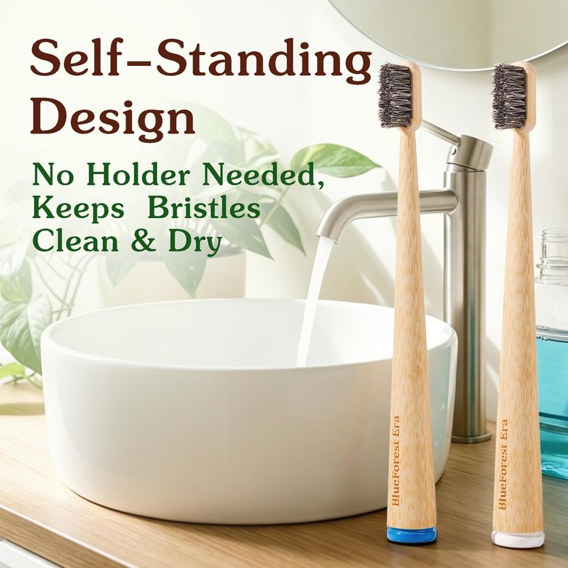 BlueForest Era Horse Hair Toothbrush, Natural Bamboo Toothbrushes, Organic Wooden Toothbrush Non Toxic, Plasstic Free Bamboo Toothbrush Soft, All Natural Bristles Toothbrushes for Adults