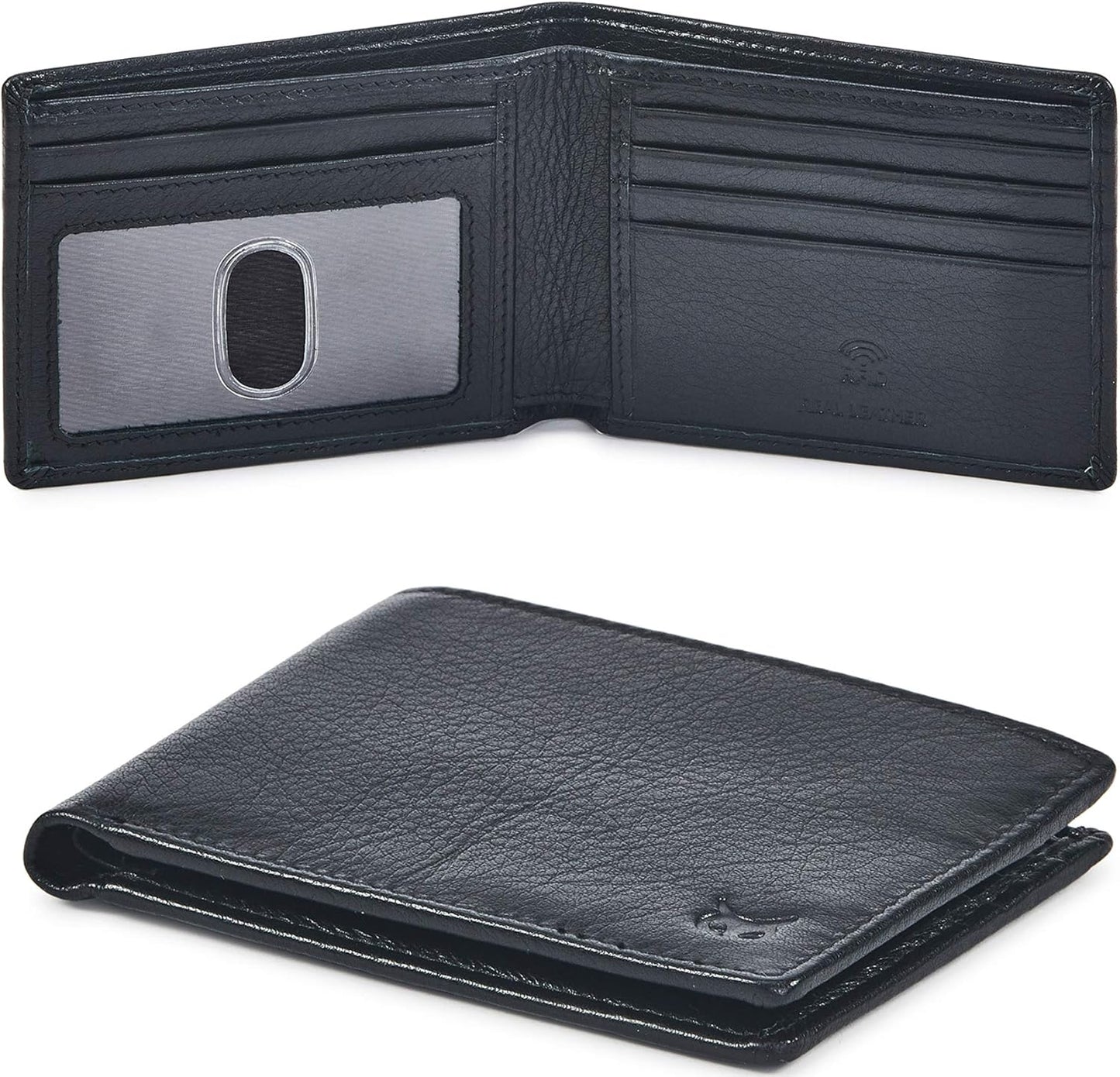 Real Leather Mens Bifold Wallet | RFID Blocking Slim Minimalist Design - Thin & Stylish with ID Window in Gift Box (Crazy Horse, Coffee)