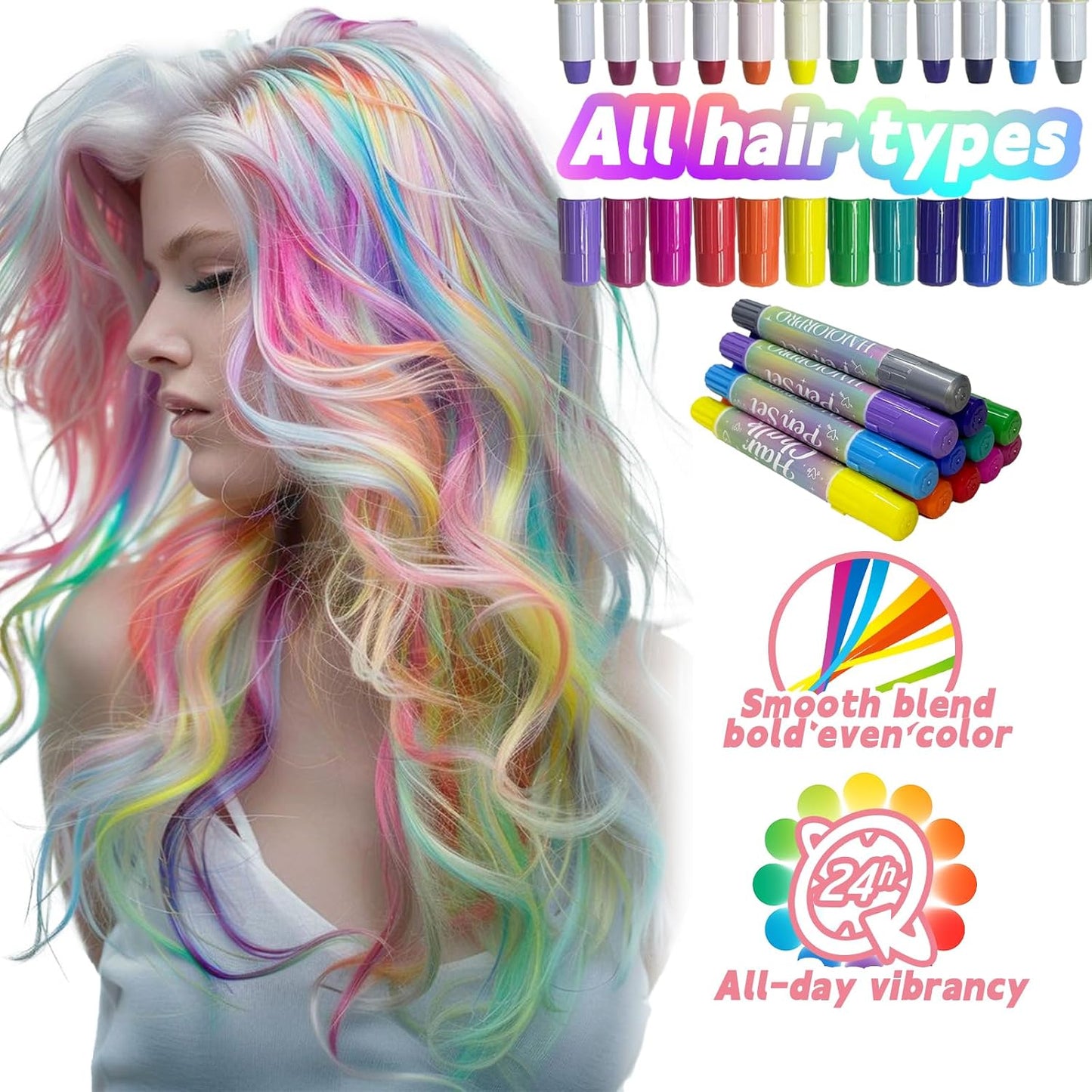 Hair Chalk Set - 12 Washable Temporary Hair Colors for Kids & Adults | Perfect for Parties & Holidays