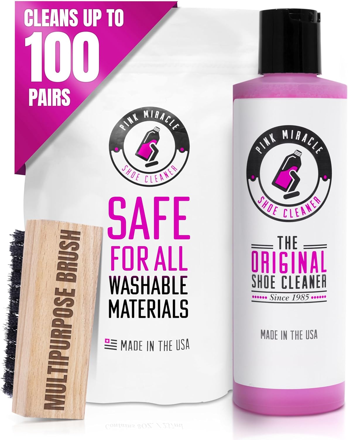Miracle Shoe Cleaner Kit - Pink Fabric & Leather Cleaner with Brush for Sneakers | Suede, Nubuck, Whites