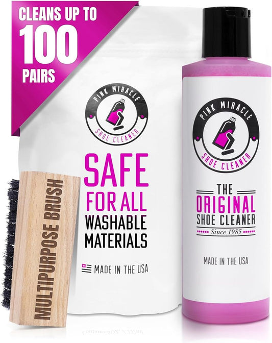 Miracle Shoe Cleaner Kit - Pink Fabric & Leather Cleaner with Brush for Sneakers | Suede, Nubuck, Whites