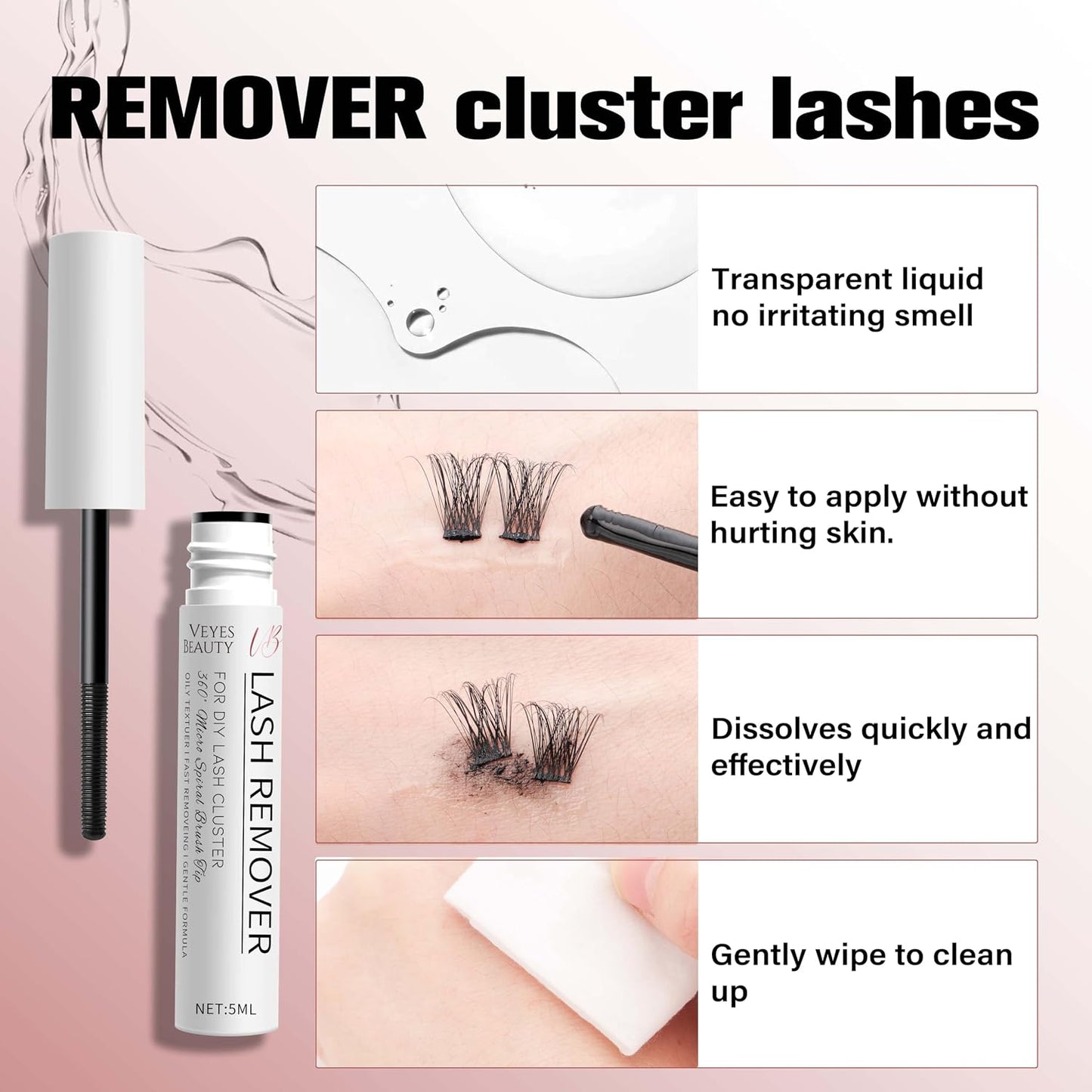 Eyelash Remover - VEYESBEAUTY Cluster Lash Glue Remover 5ML | Clear Solution for DIY Lash Extensions
