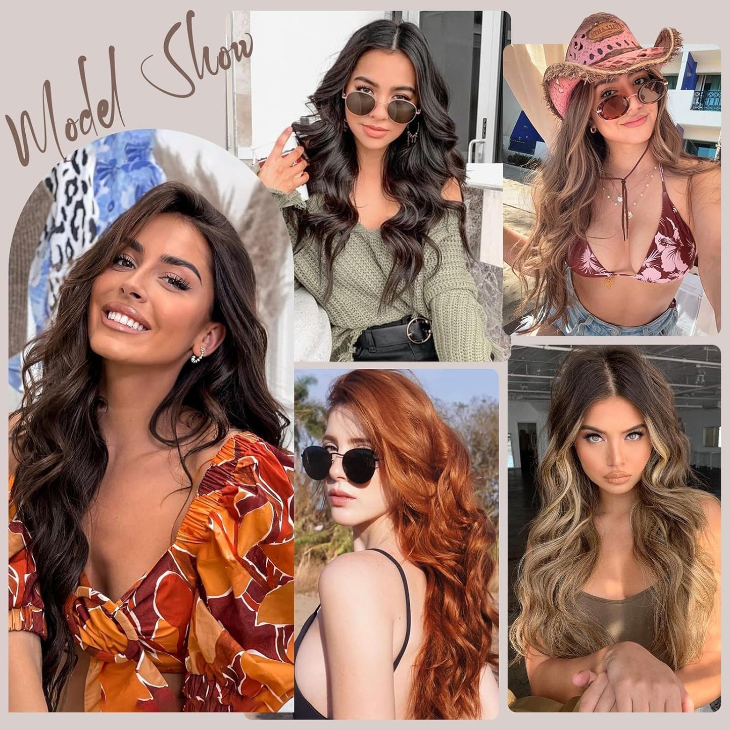 NAYOO 4PCS Brown Clip in Hair Extensions Long Wavy Curly Synthetic Thick Hairpieces for Women with Fiber Double Weft Hair Full Head（20 inch, Brown）