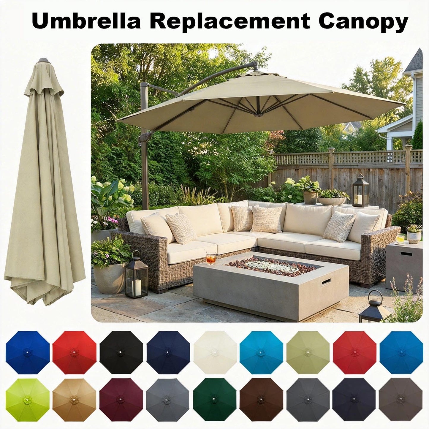 Patio Umbrella Replacement Canopy, 6/8 Ribs Offset Cantilever Outdoor Market Umbrella Top 7.5ft/9ft/10ft/11ft Round Cover Waterproof for Pool, Deck, Garden, Backyard(Royal Blue,10.8ft/8 Ribs)
