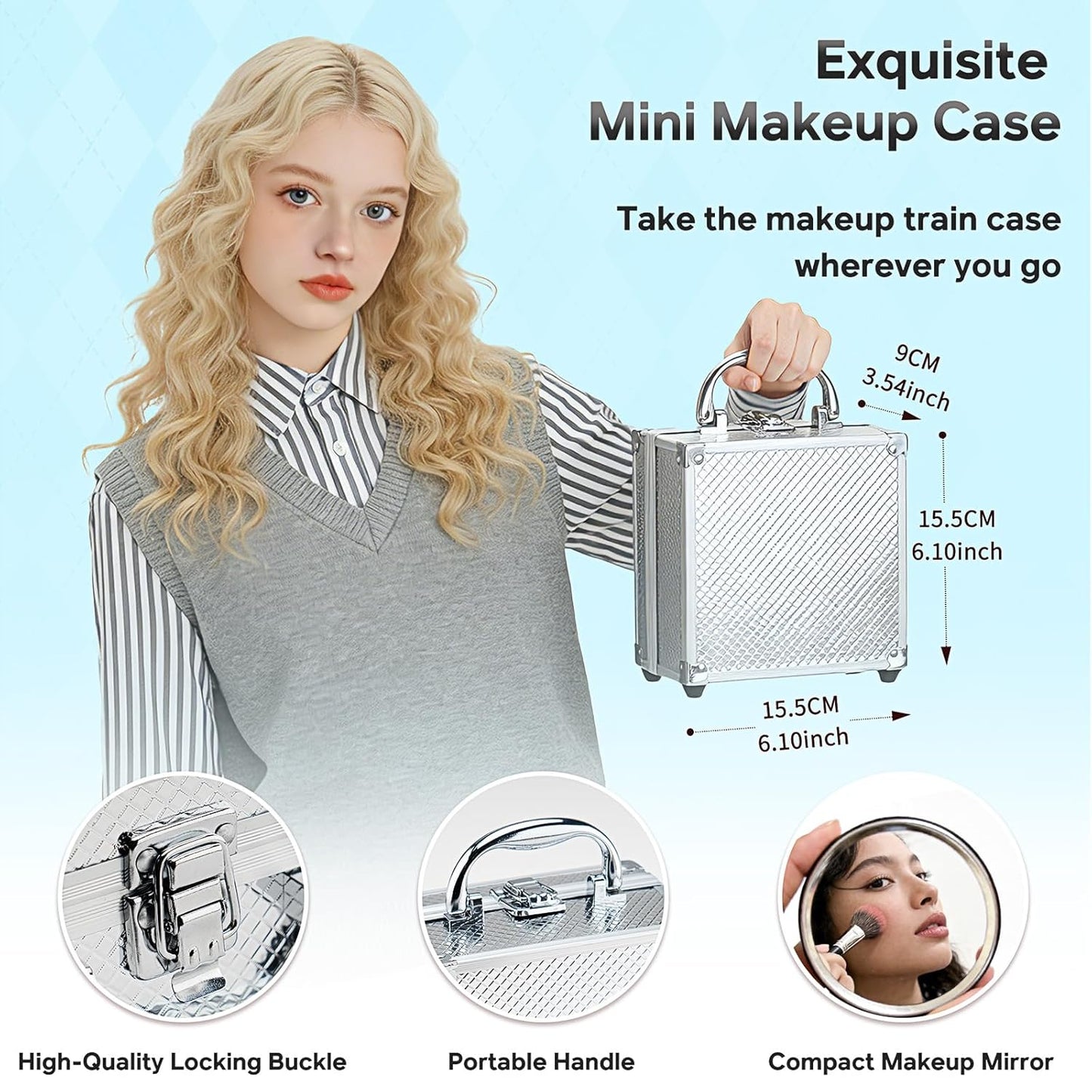 Beginner Makeup Kit for Teens - 24-Color Eyeshadow Palette, Blush, Bronzer & Brushes | Small Cosmetic Train Case Included