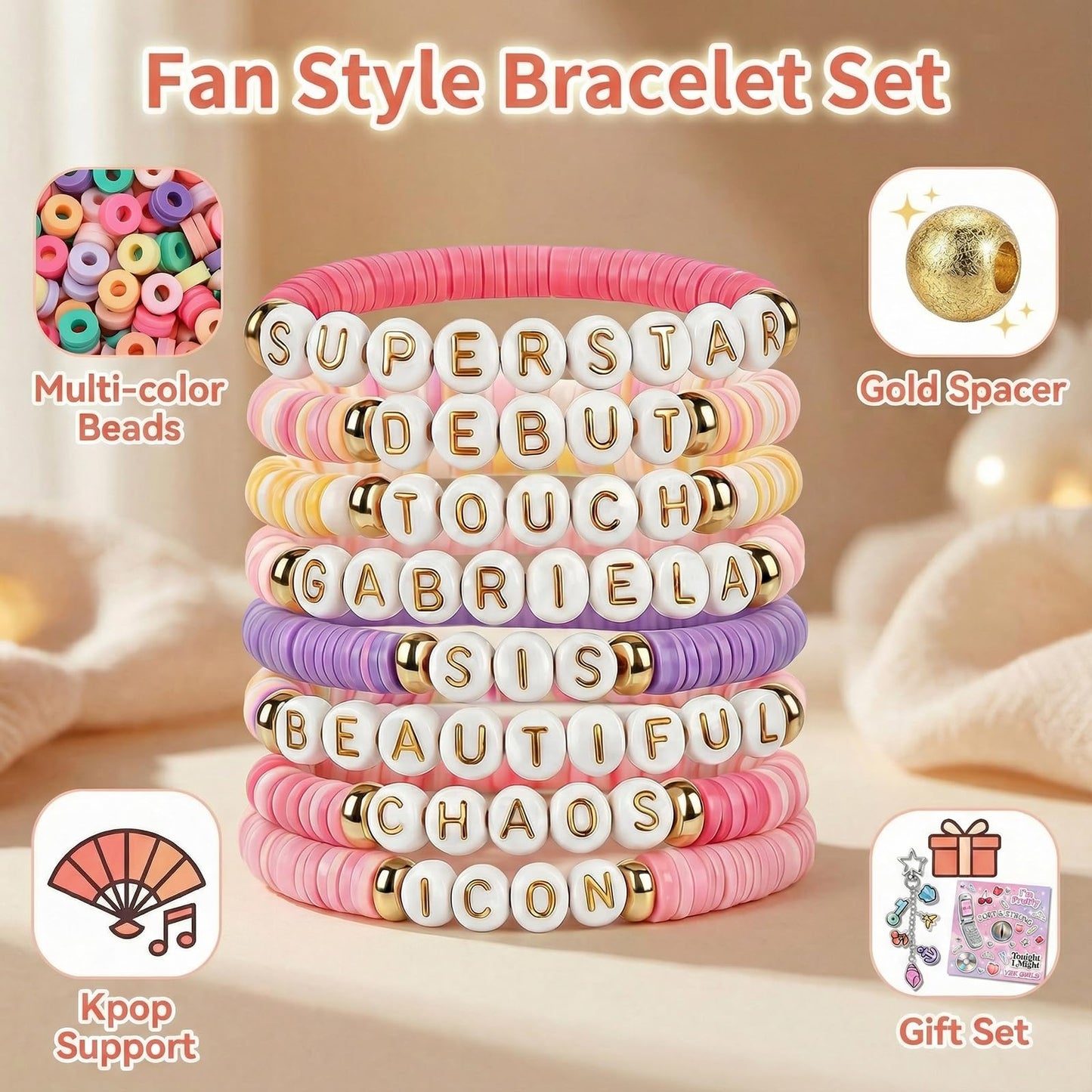 SportsLiking 8 Pcs Friendship Bracelets Set for Fans, Y2K Korean Pop Merch Bundle with Keychain & Card, Concert Accessories for Women