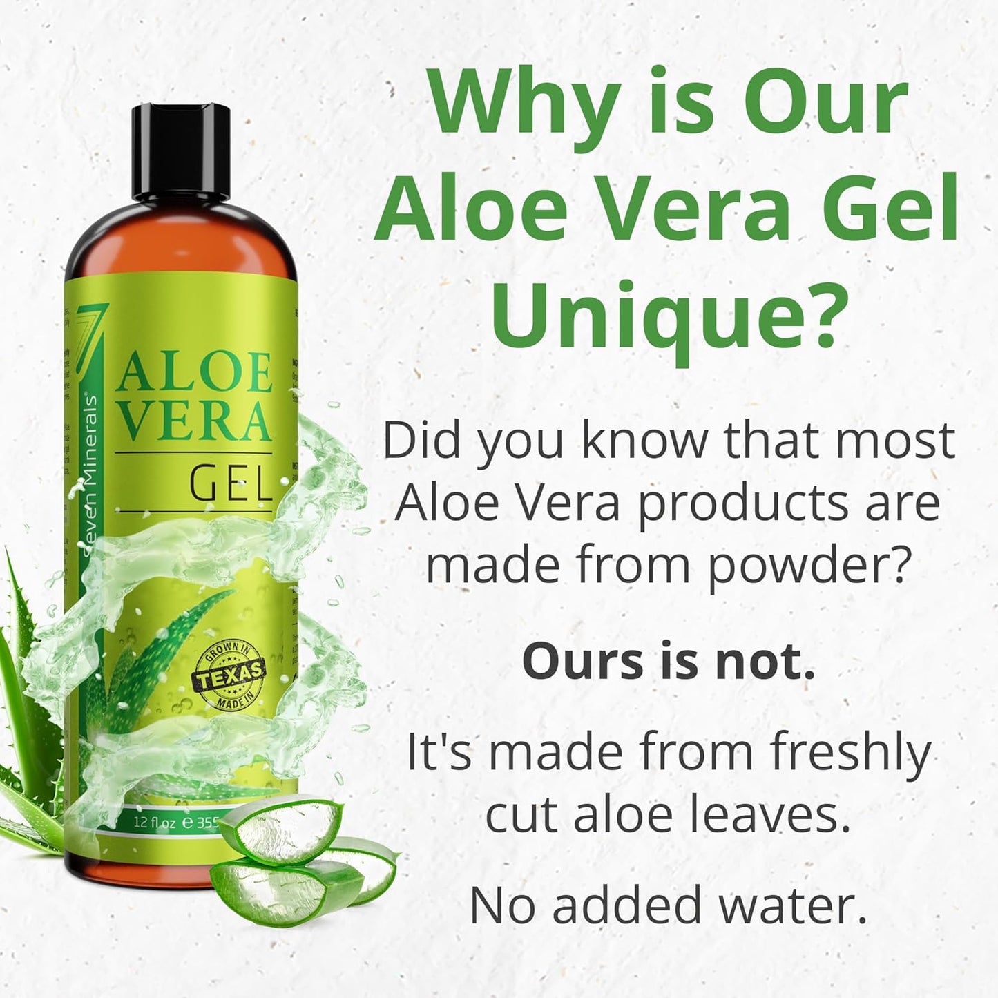 Organic Aloe Vera Gel - 100% Pure & Vegan - 12oz for Face, Skin, Hair & Sunburn Relief | Texas Grown