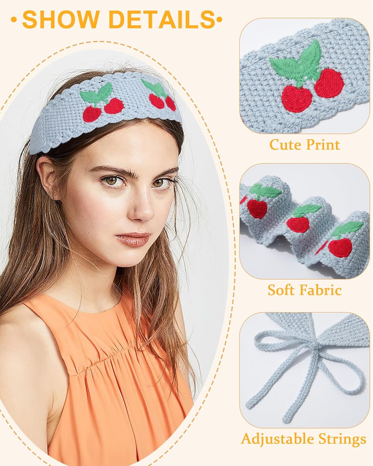 Hippie Hair Bandanas for Women - Boho Knit Headbands | Floral Head Wraps in Beige, Blue & Yellow